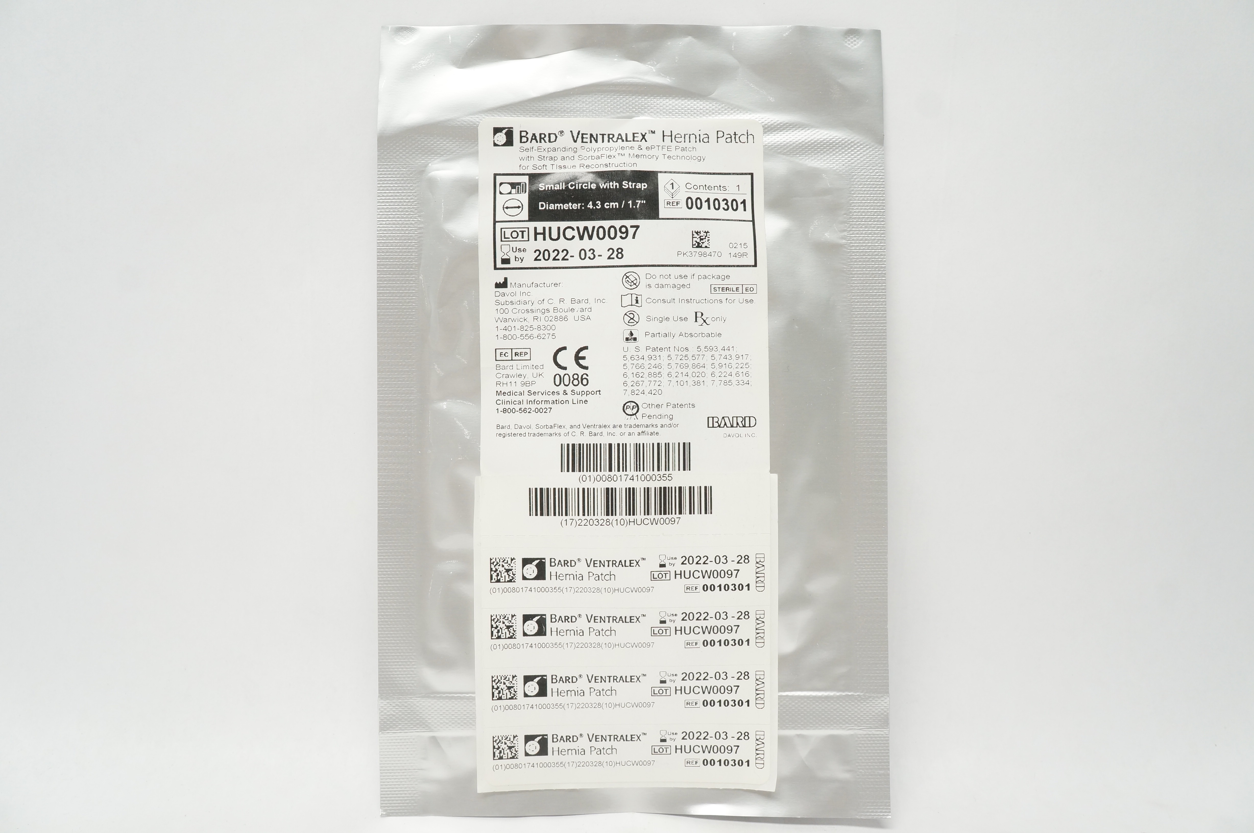 Bard 0010301 Ventralex Hernia Patch Self-Expanding 1.7inch (x)