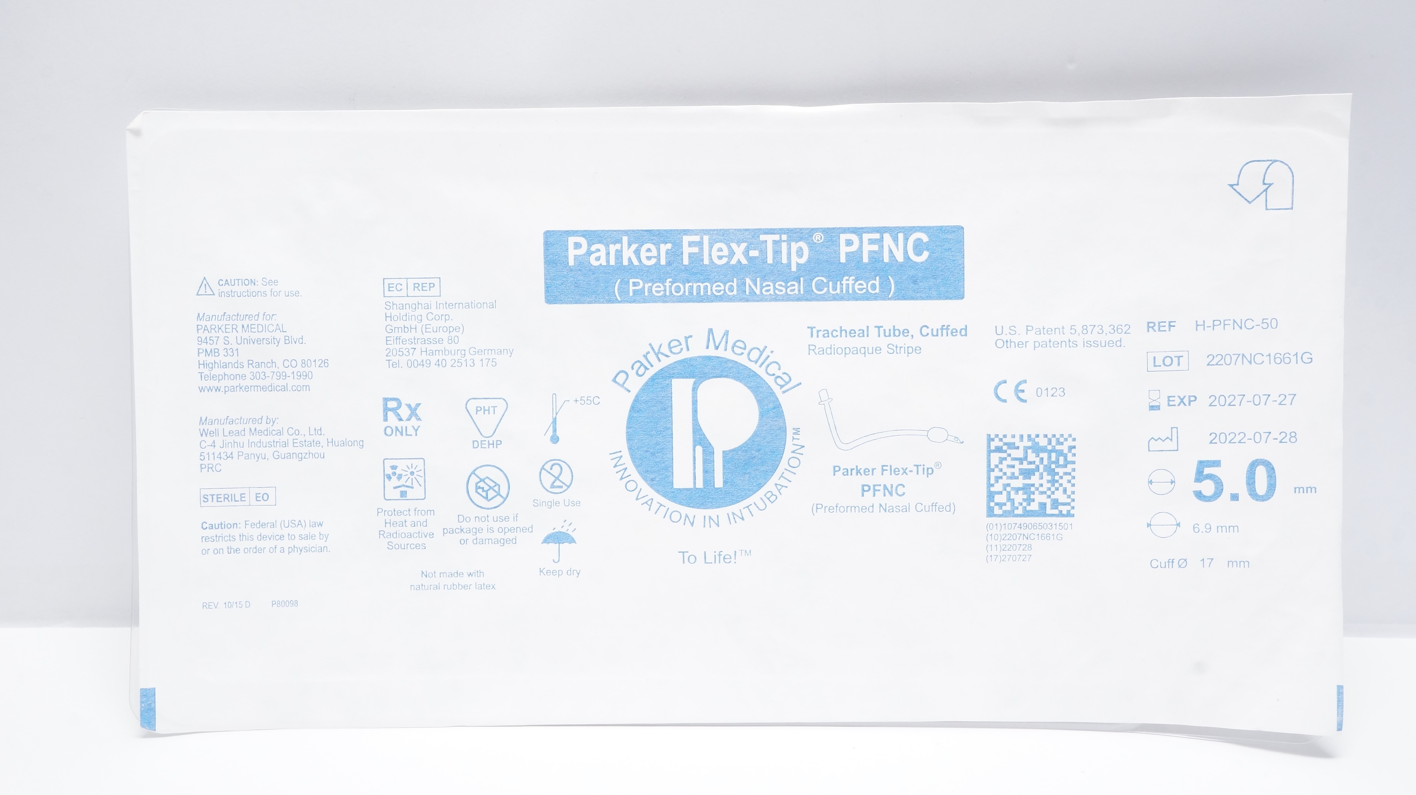 Parker Medical H-PFNC-50 Flex-Tip PFNC Preformed Nasal Cuffed 5.0mm x 6.9 x 17mm