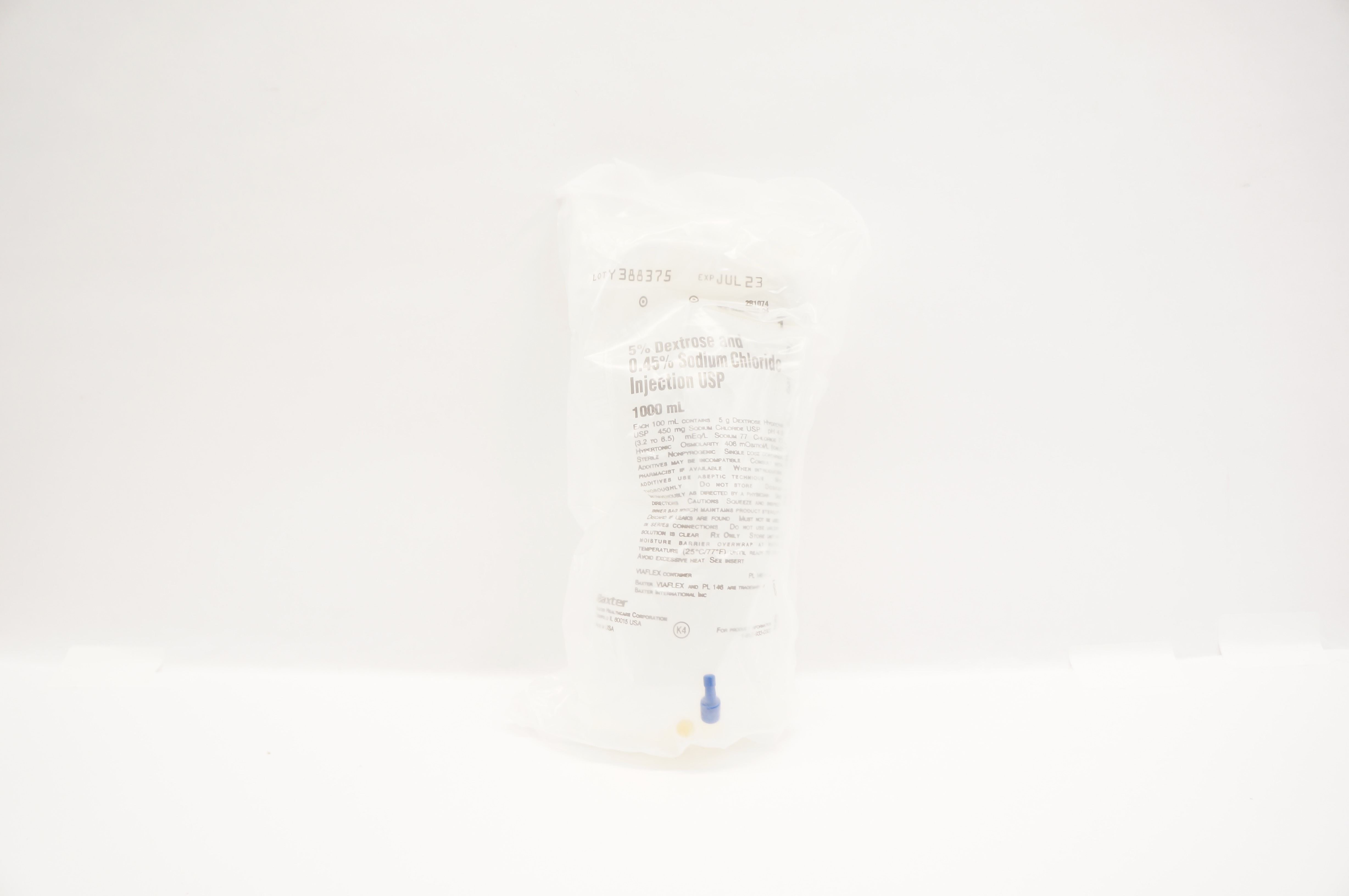 Baxter 2B1074 5% Dextrose and 0.45% Sodium Chloride Injection USP 1000mL