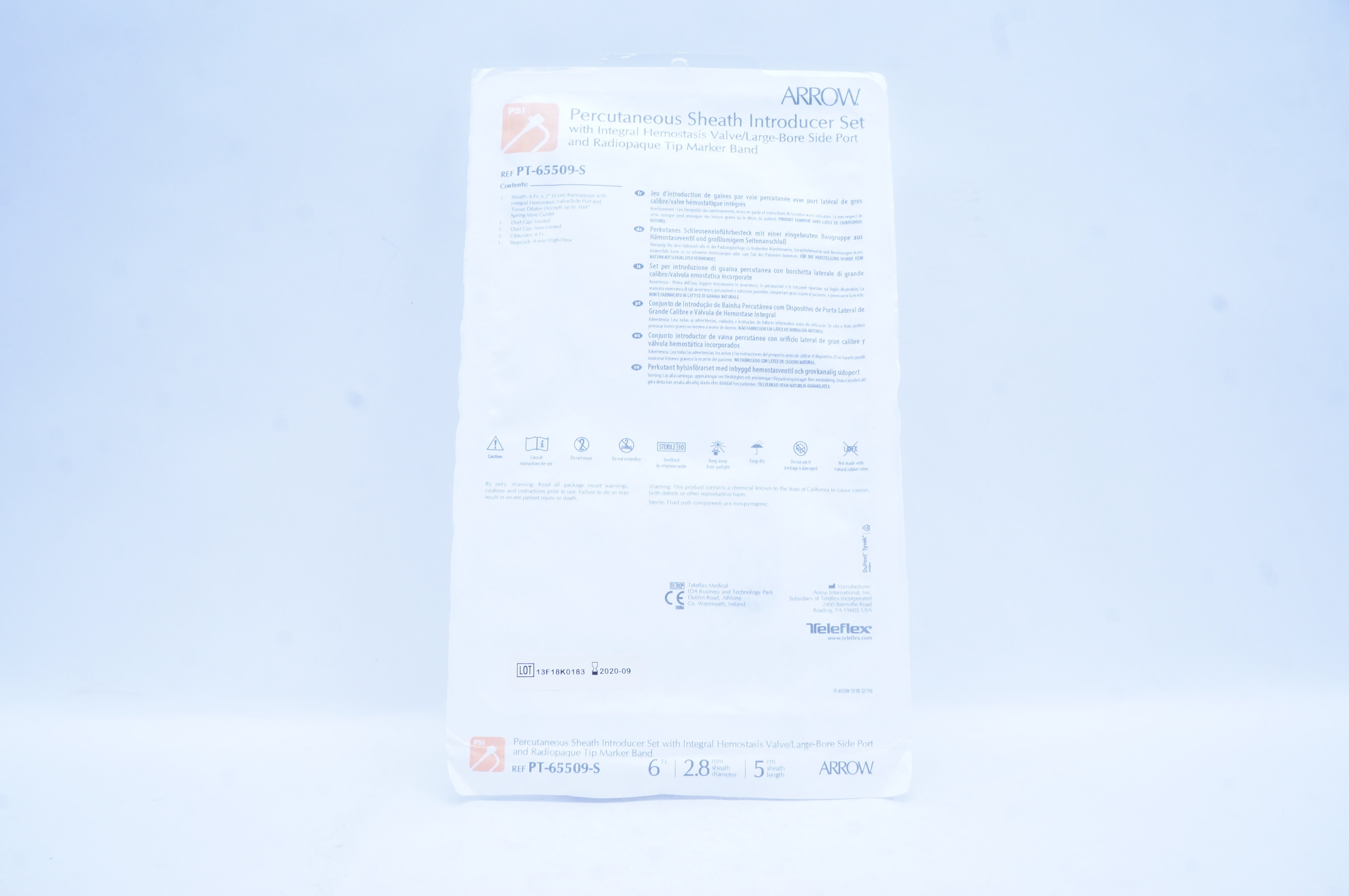 Teleflex PT-65509-S Arow Percutaneous Sheath Introducer Set 6Fr x 2.8mm x 5cm(x)