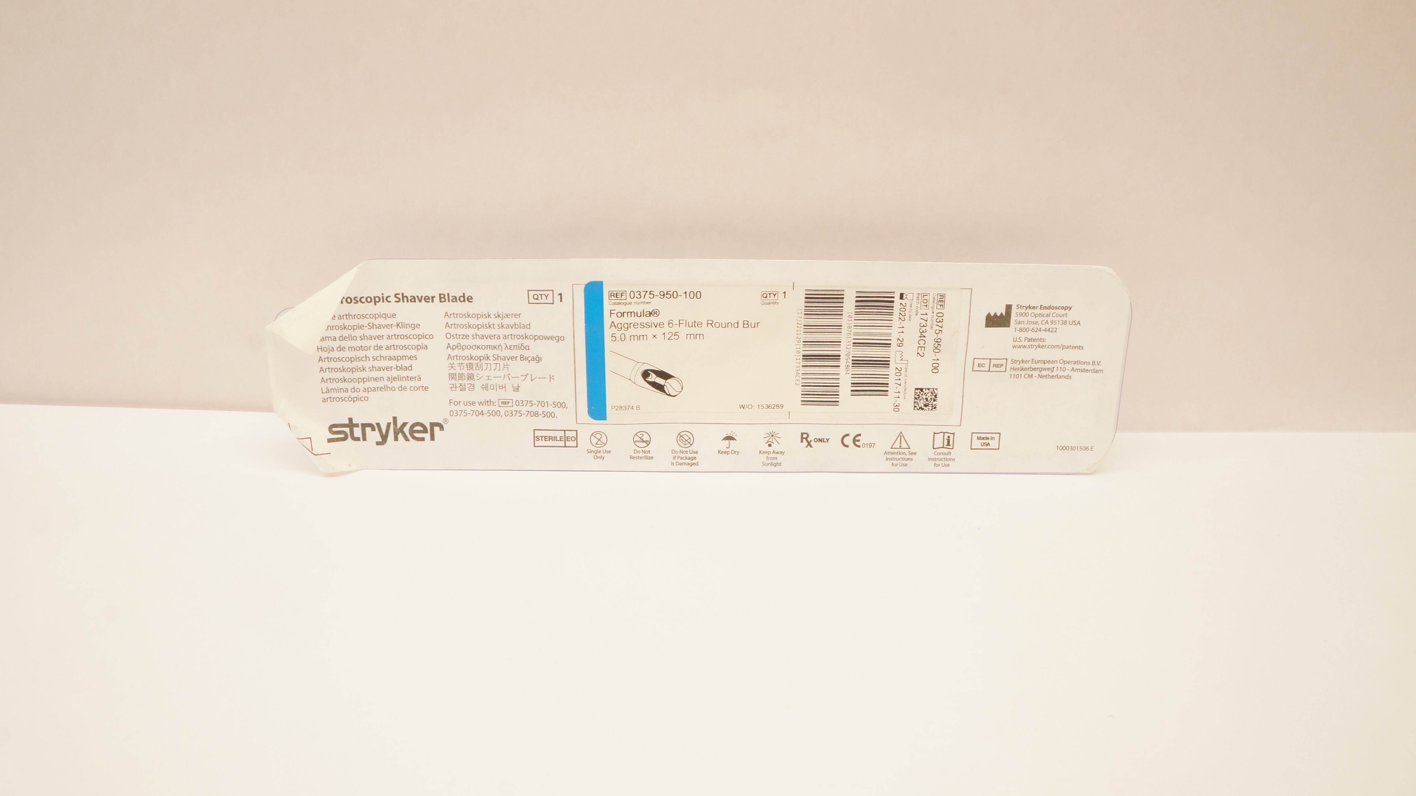 Stryker 0375-950-100 Formula Aggressive 6-Flute Round Bur 5.0mm x 125mm (x)