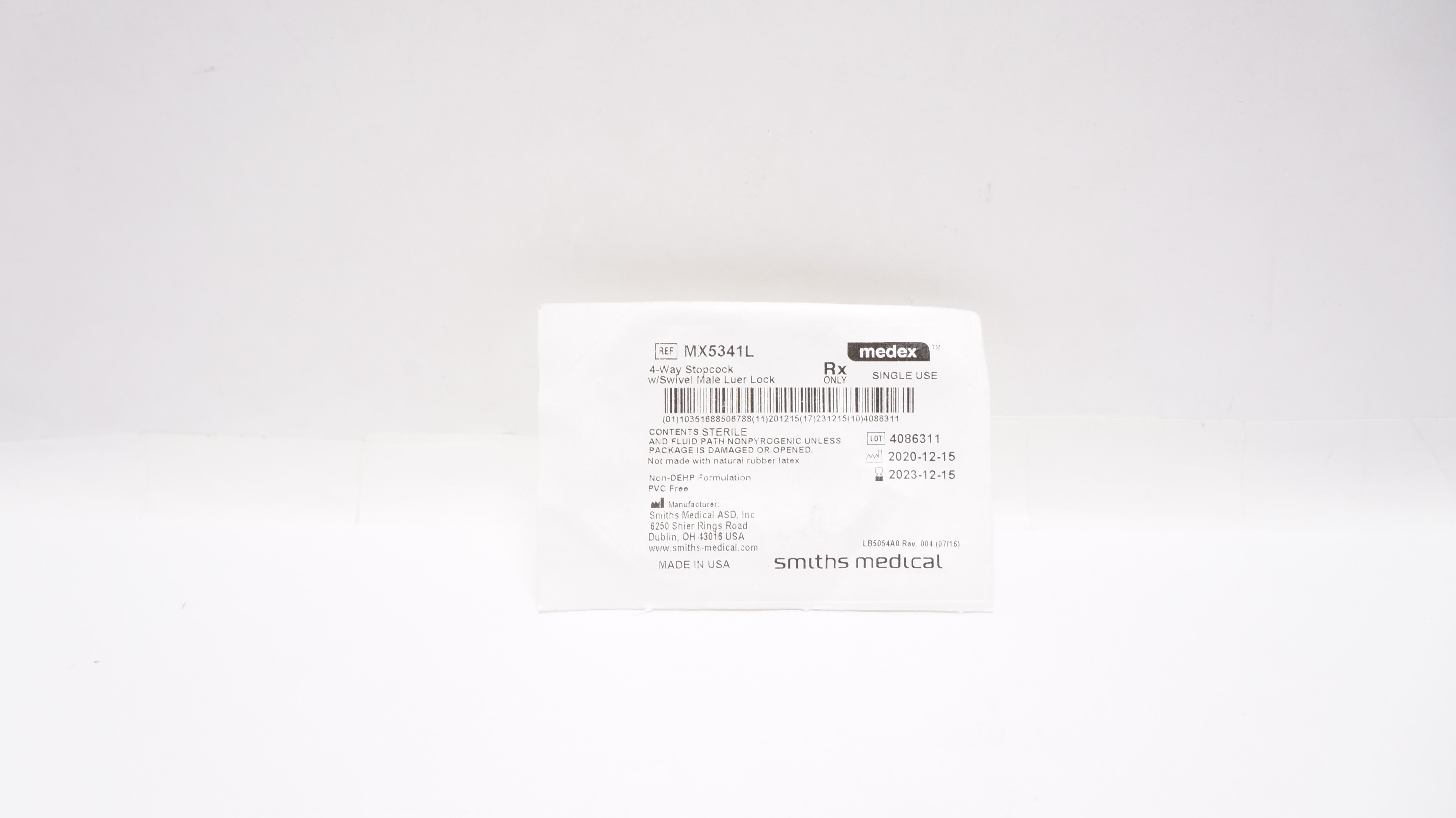 Smiths Medical MX5341L 4-Way Stopcock w/Swivel Male Luer Lock