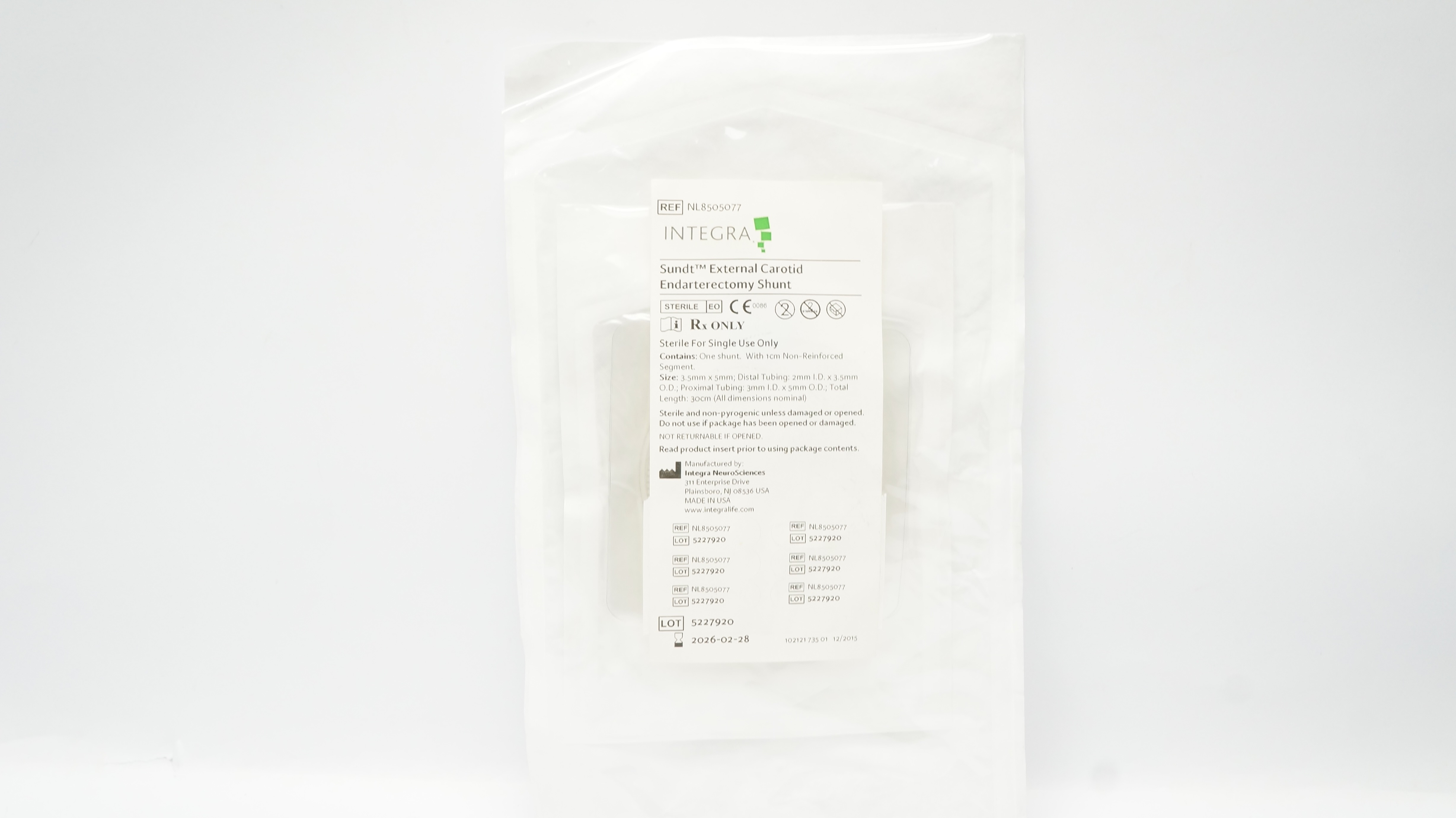 Integra NL8505077 Sundt External Carotid Endarterectomy Shunt Size 3.5 x 5mm