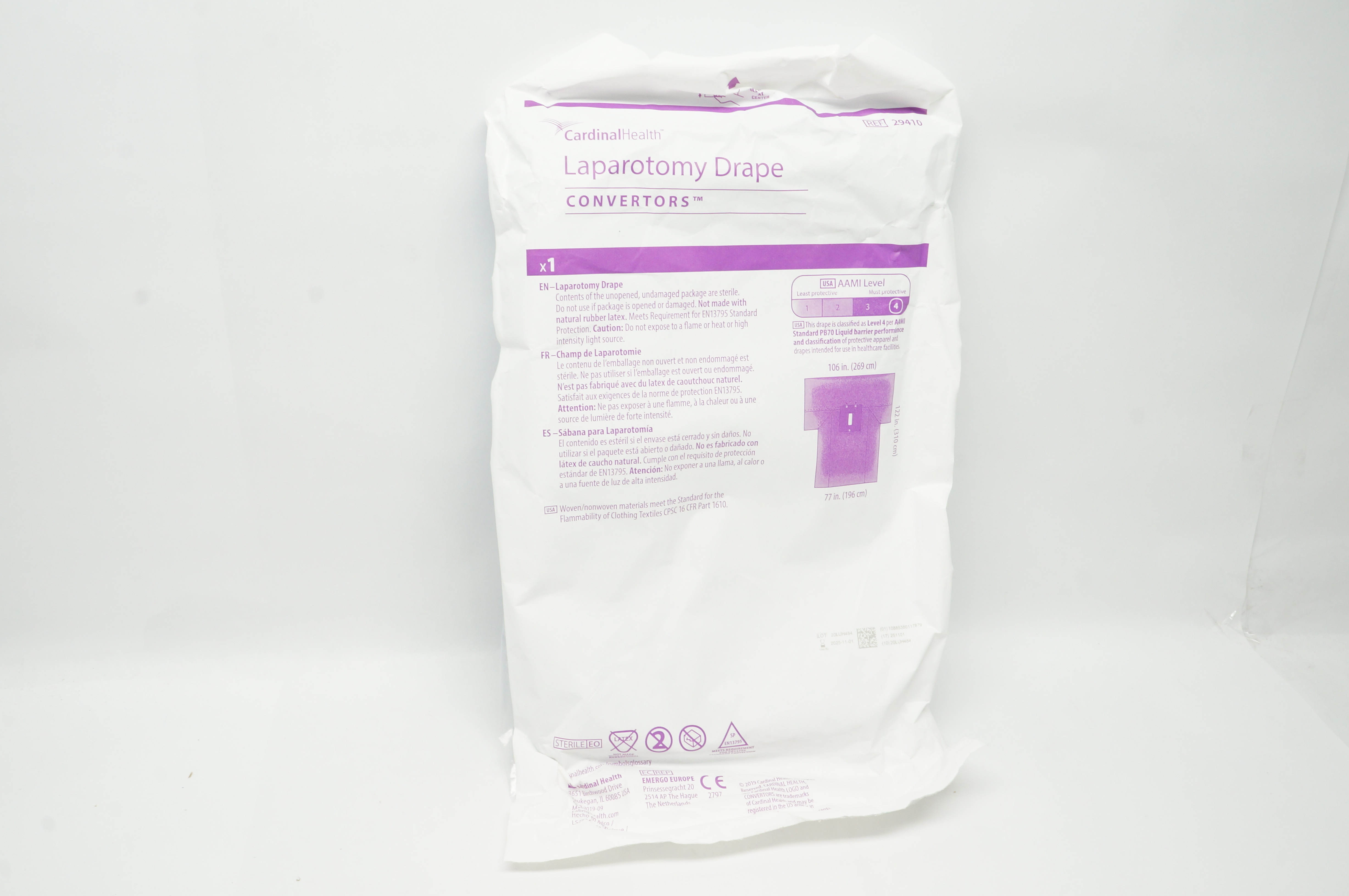 Cardinal Health 29410 Convertors, Tiburon, Laparotomy Drape 106inch x 122inch