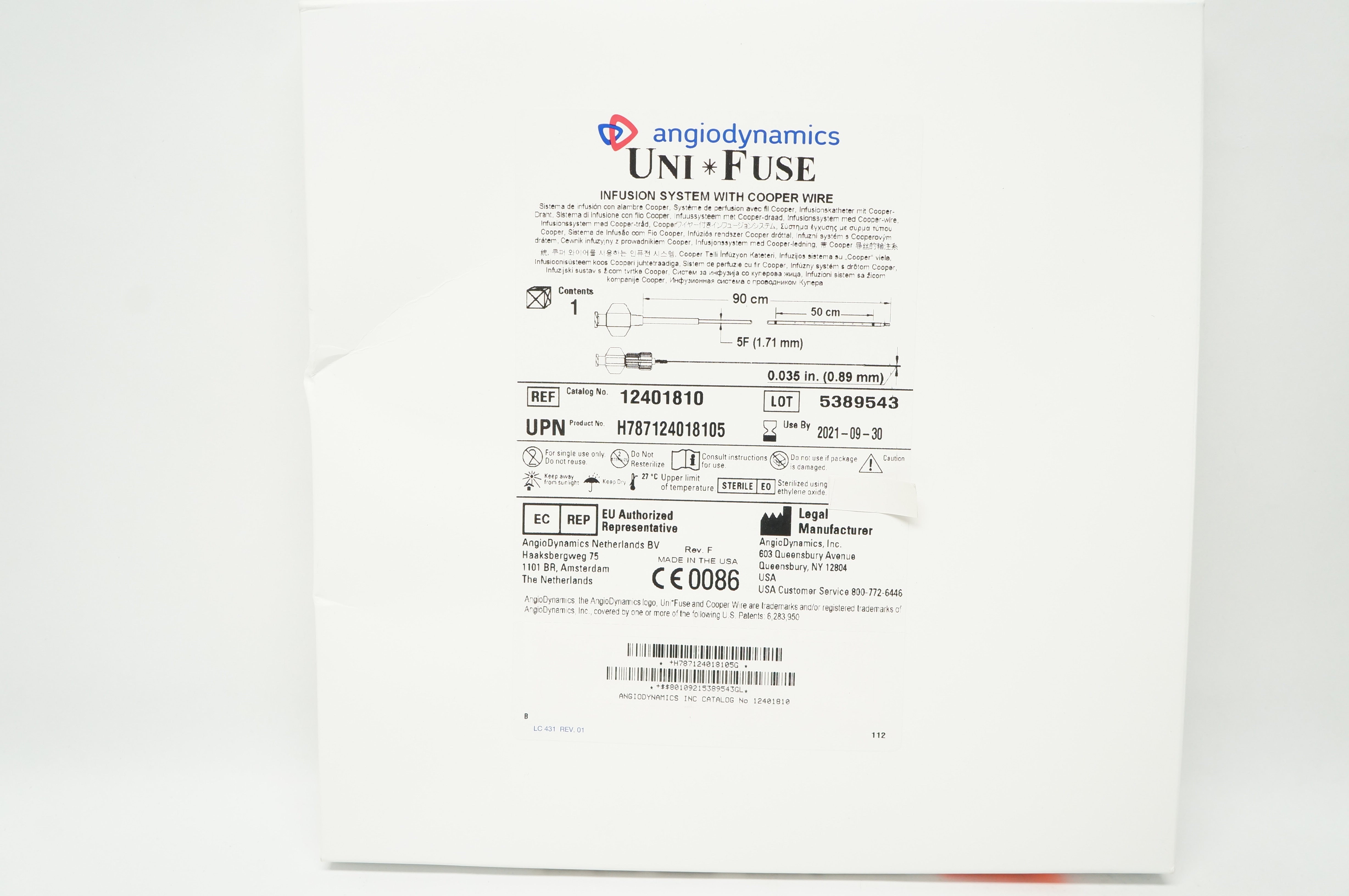 Angiodynamics 12401810 Infusion System W/ Coopr Wire 90 x 50cm x5F x 0.035 in(x)
