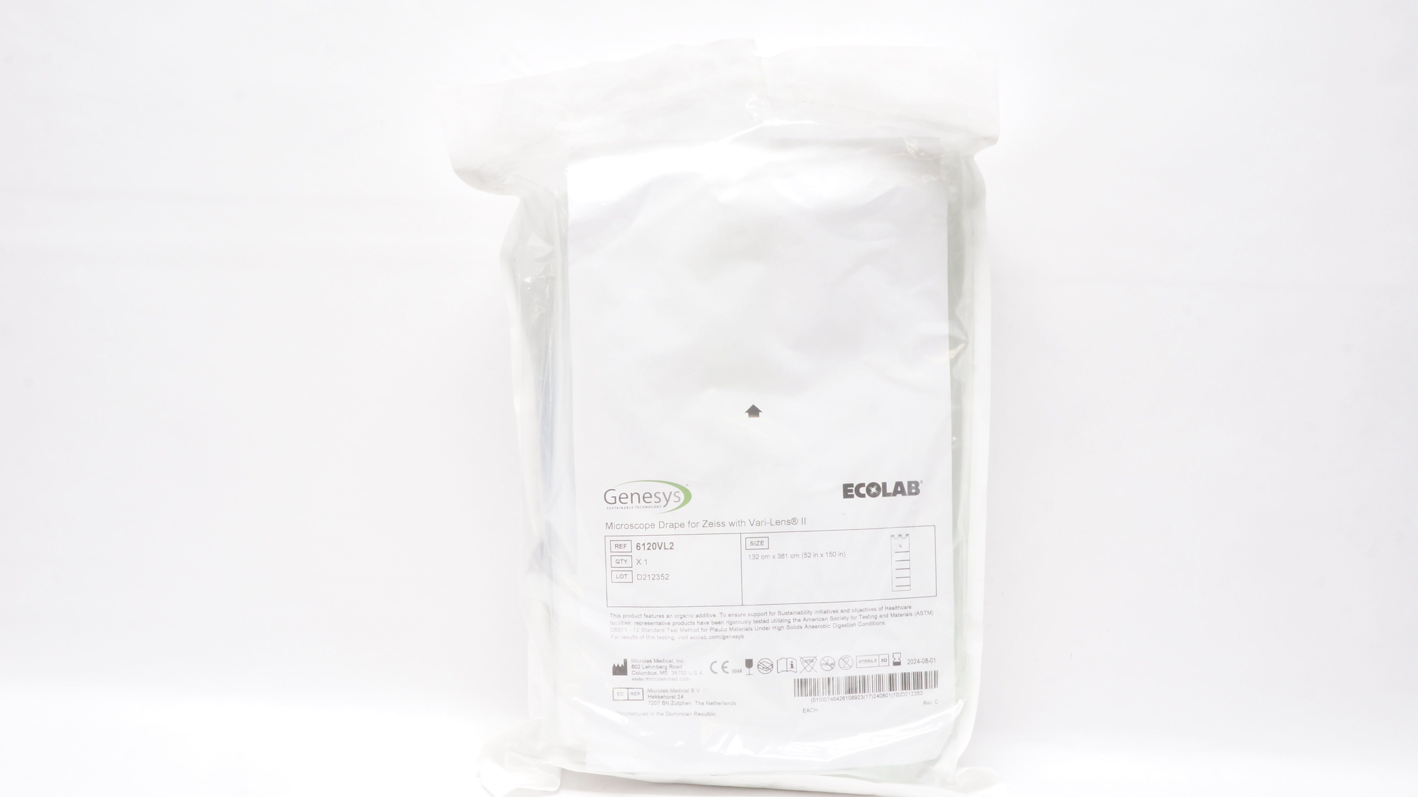 Microtek 6120VL2 Ecolab Microscope Drape for Zeiss w/Vari-Lens II 52x150inch
