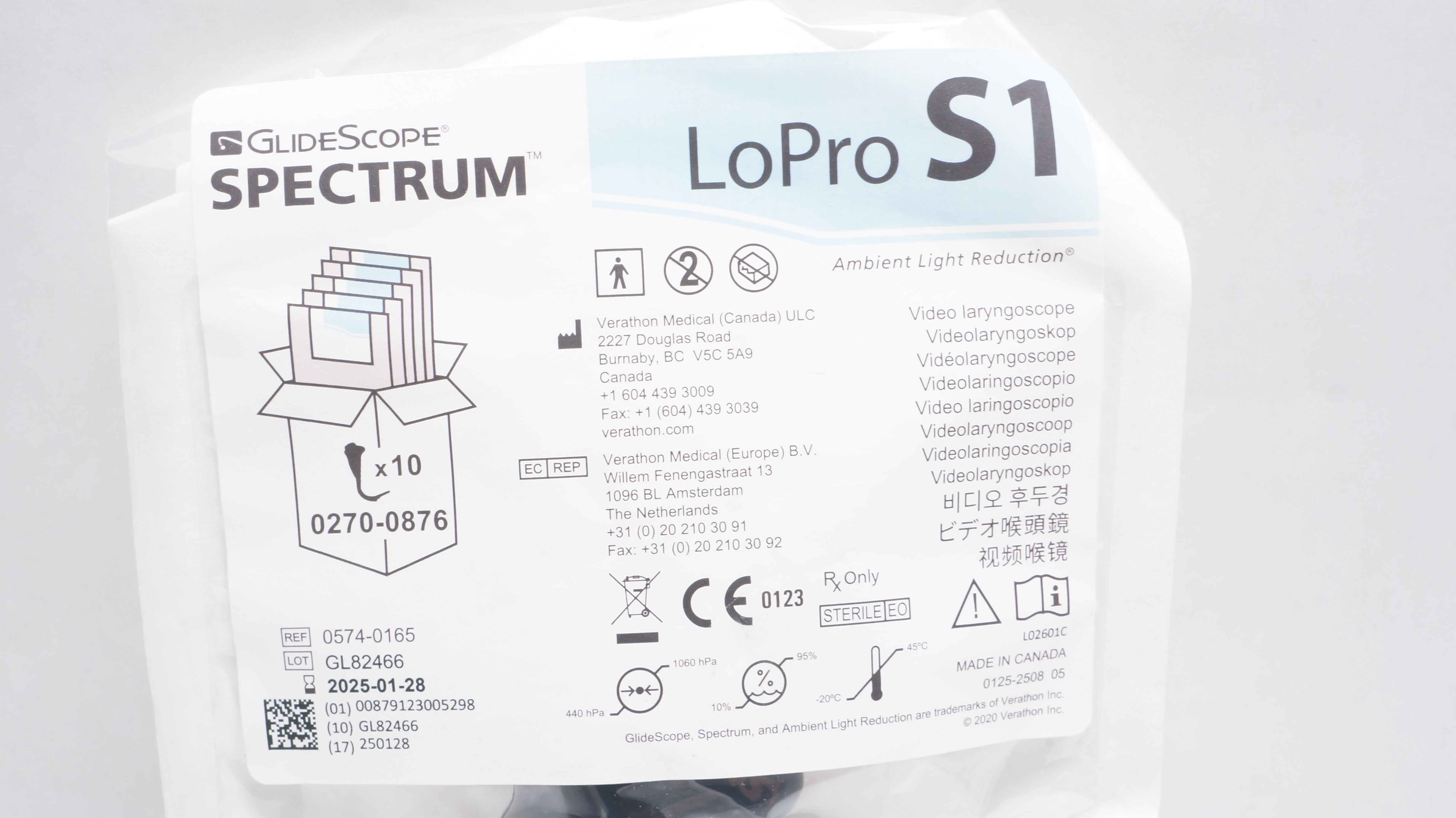 Verathon Medical 0574-0165 GlideScope Spectrum Video Laryngoscope, LoPro S1
