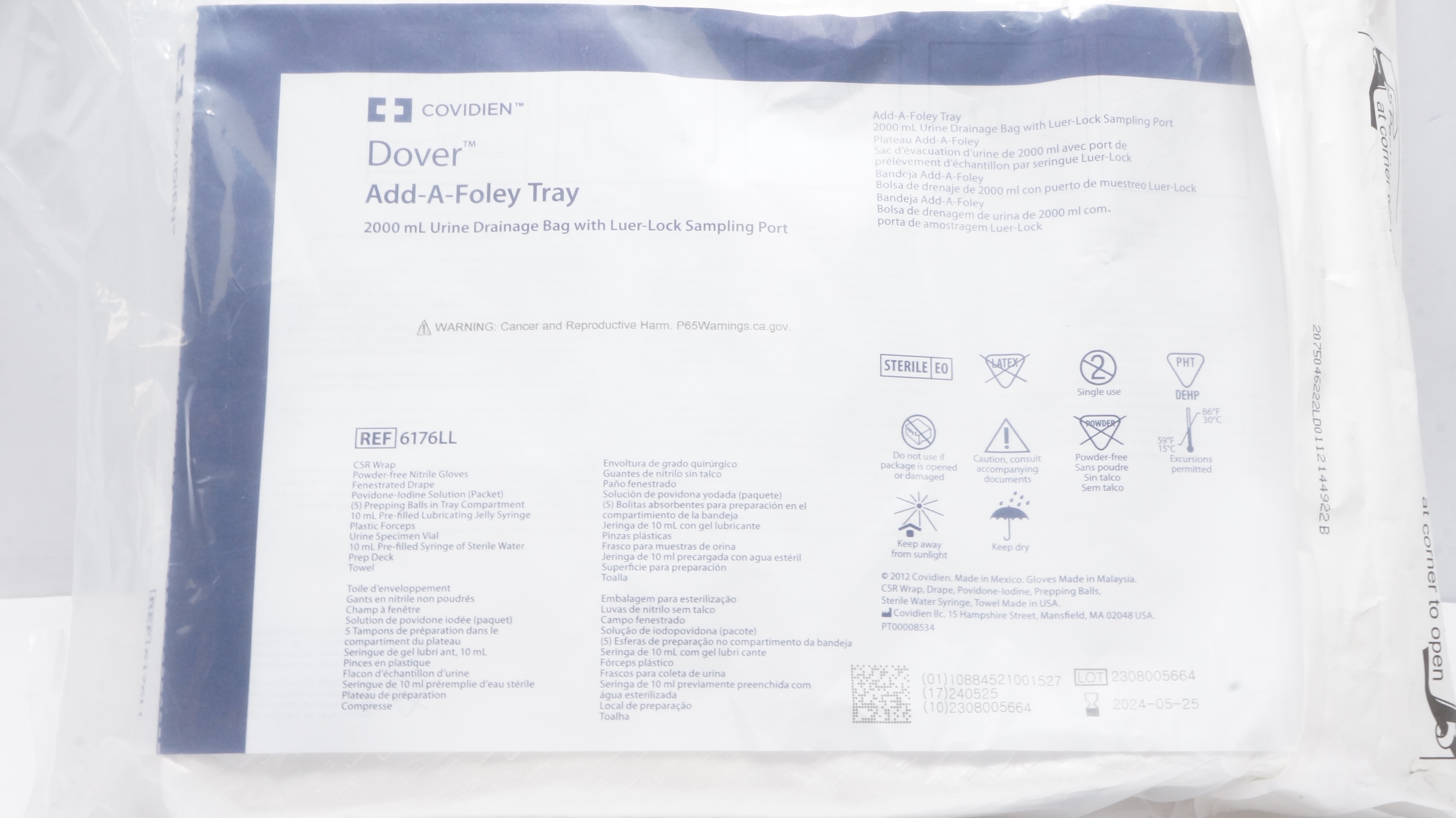 Covidien 6176LL Dover Add-A-Foley Tray Urine Drainage Bag 2000mL (x)