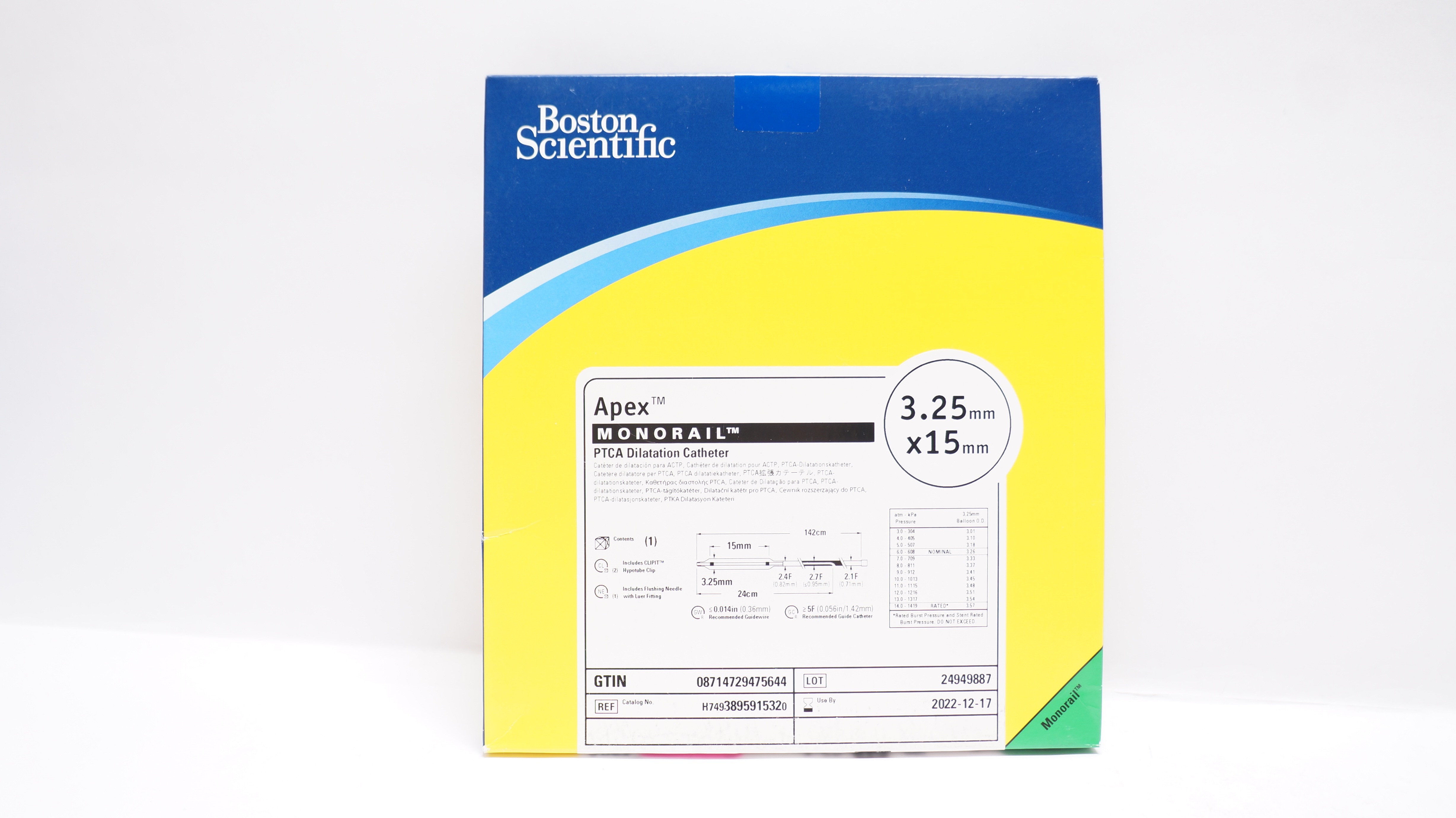 Boston Scientific H7493895915320 Apex PTCA Dilatation Cath. 3.25mm x 15mm (x)