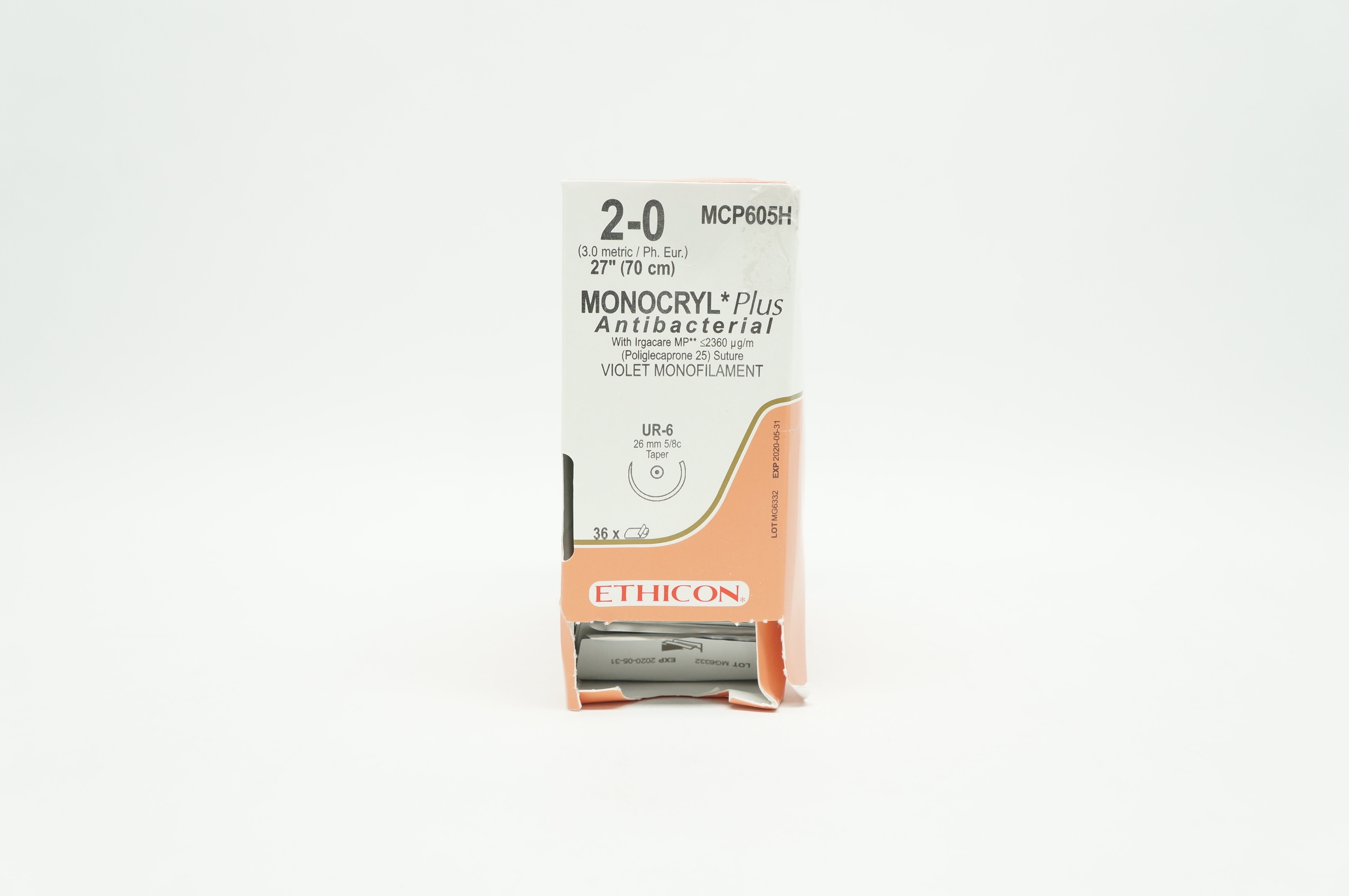 Ethicon MCP605H 2-0 MONOCRYL Plus, UR-6, 26mm 5/8c Taper, 27inch (x) - Box of 36