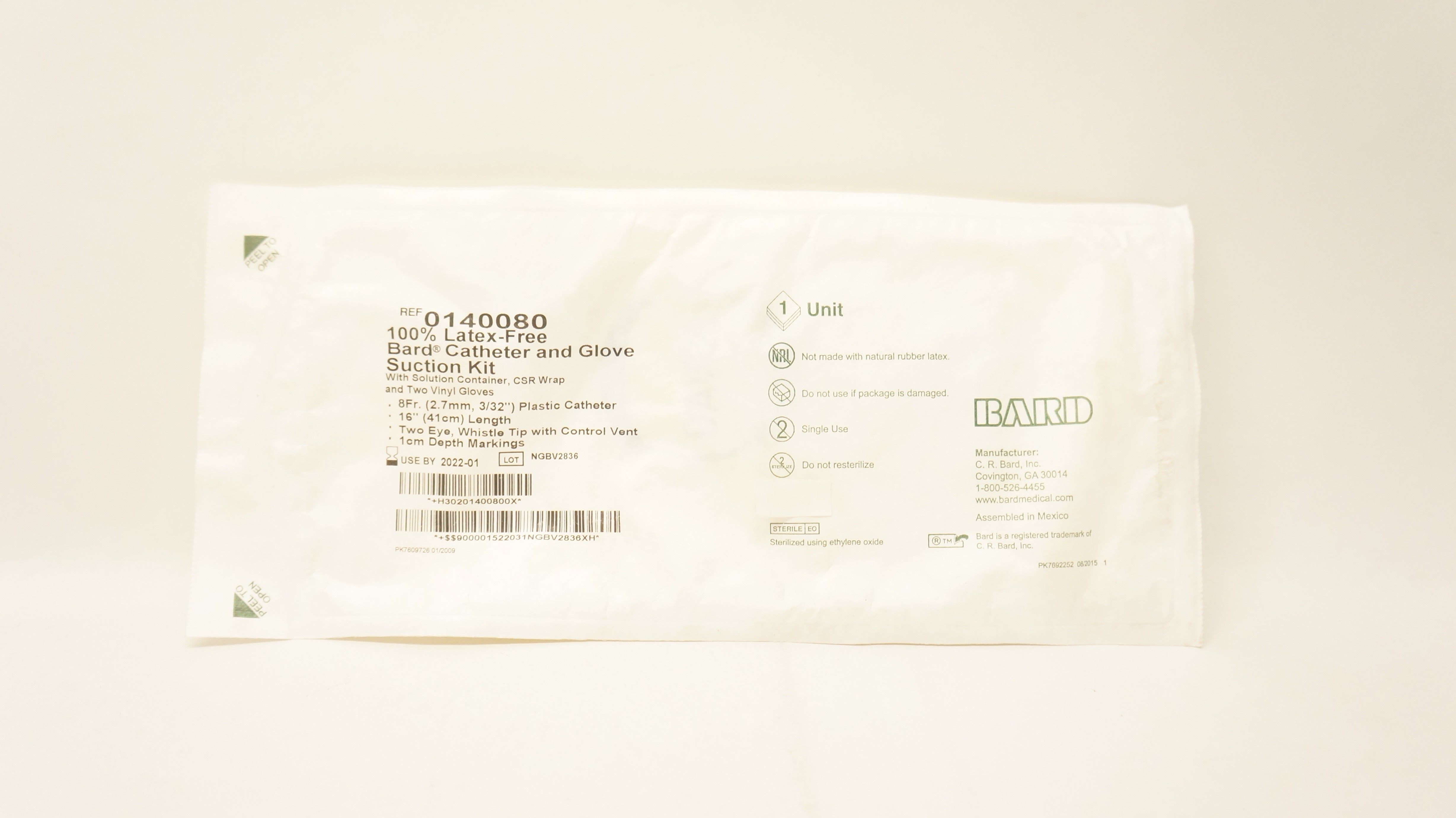 Bard 0140080 Suction Catheter & Glove Kit 8Fr. x 16inch