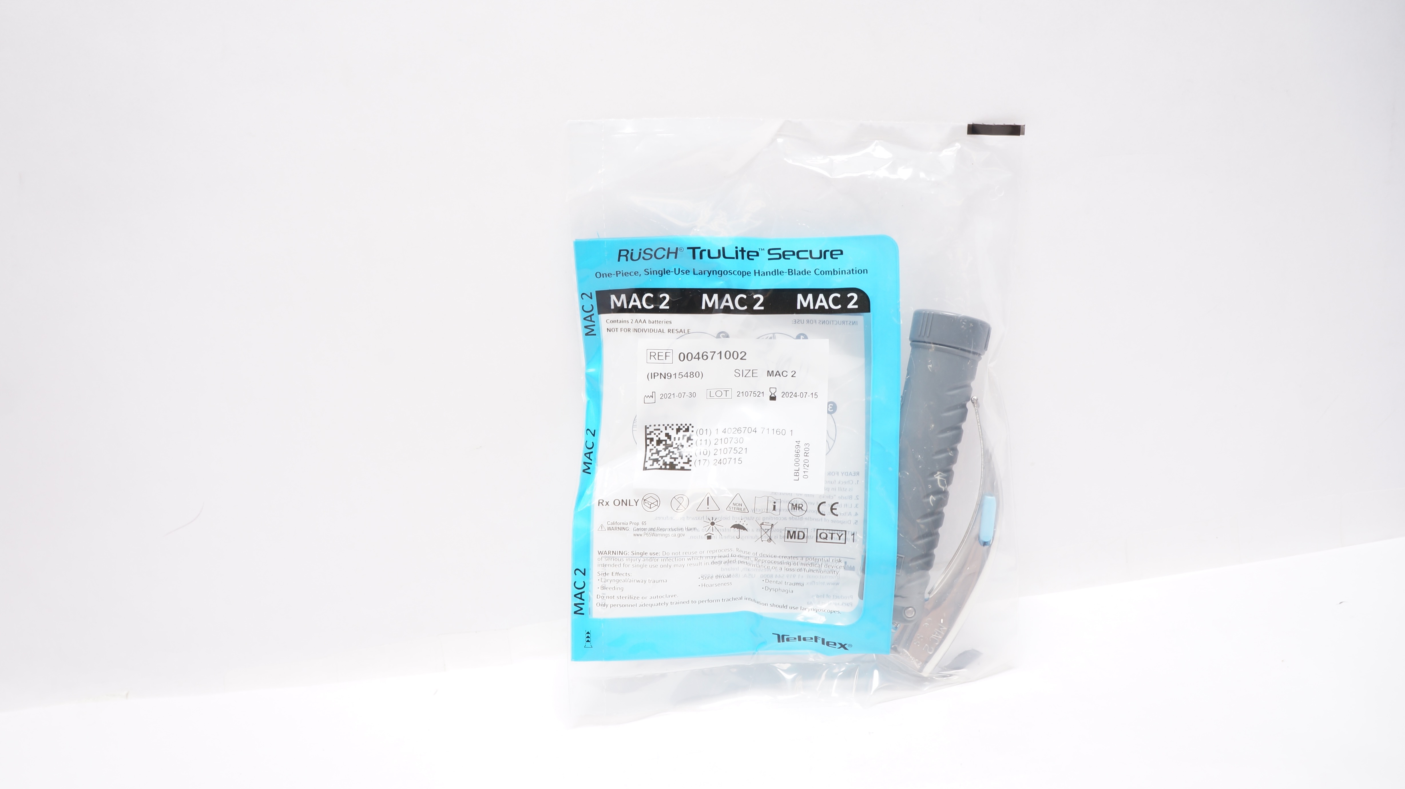 Teleflex 004671002 Rusch TruLite Secure Laryngoscope Handle-Blade Mac 2