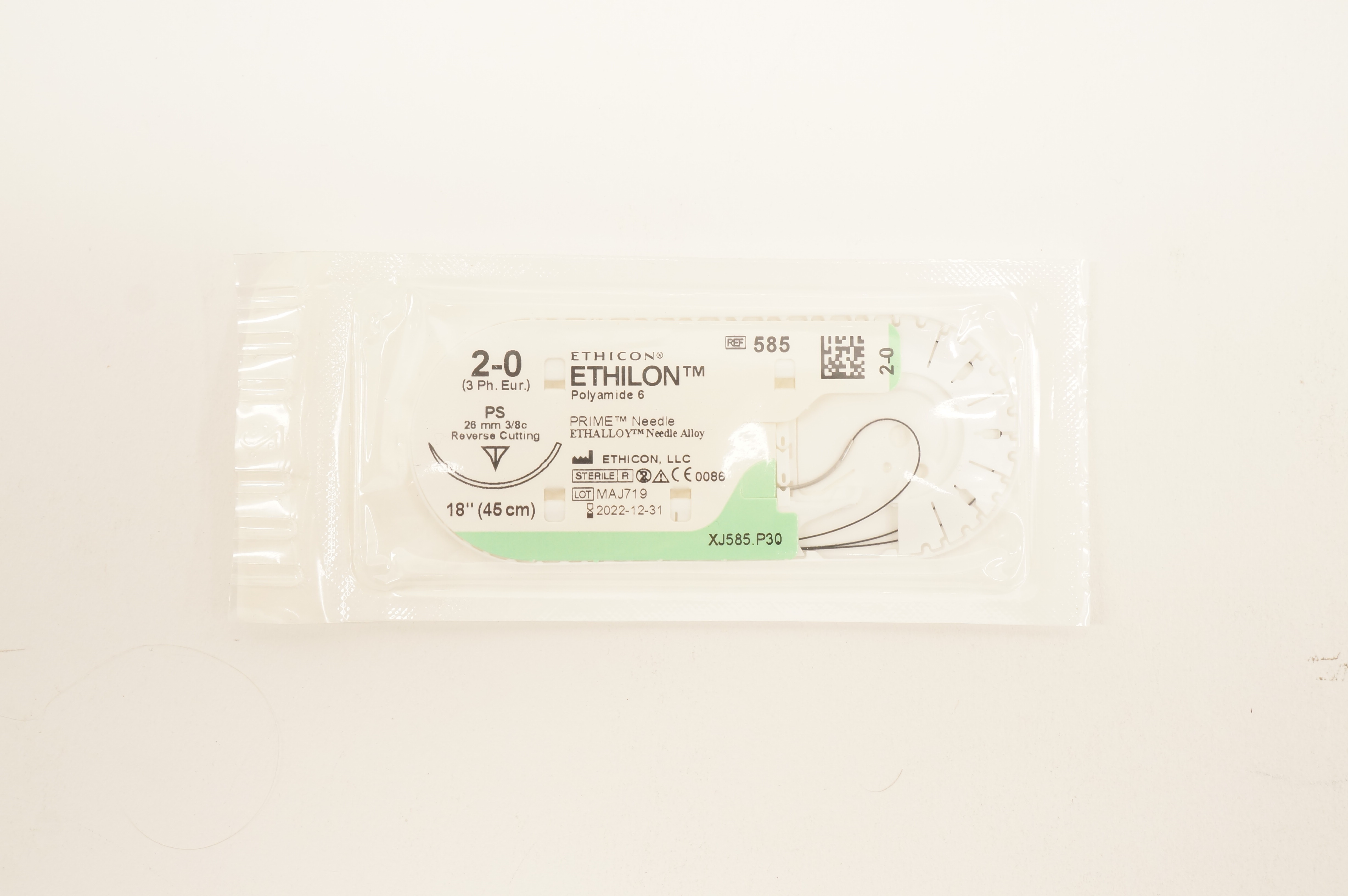 Ethicon 585 2-0 ETHILON PS 26mm 3/8c Reverse Cutting 18inch