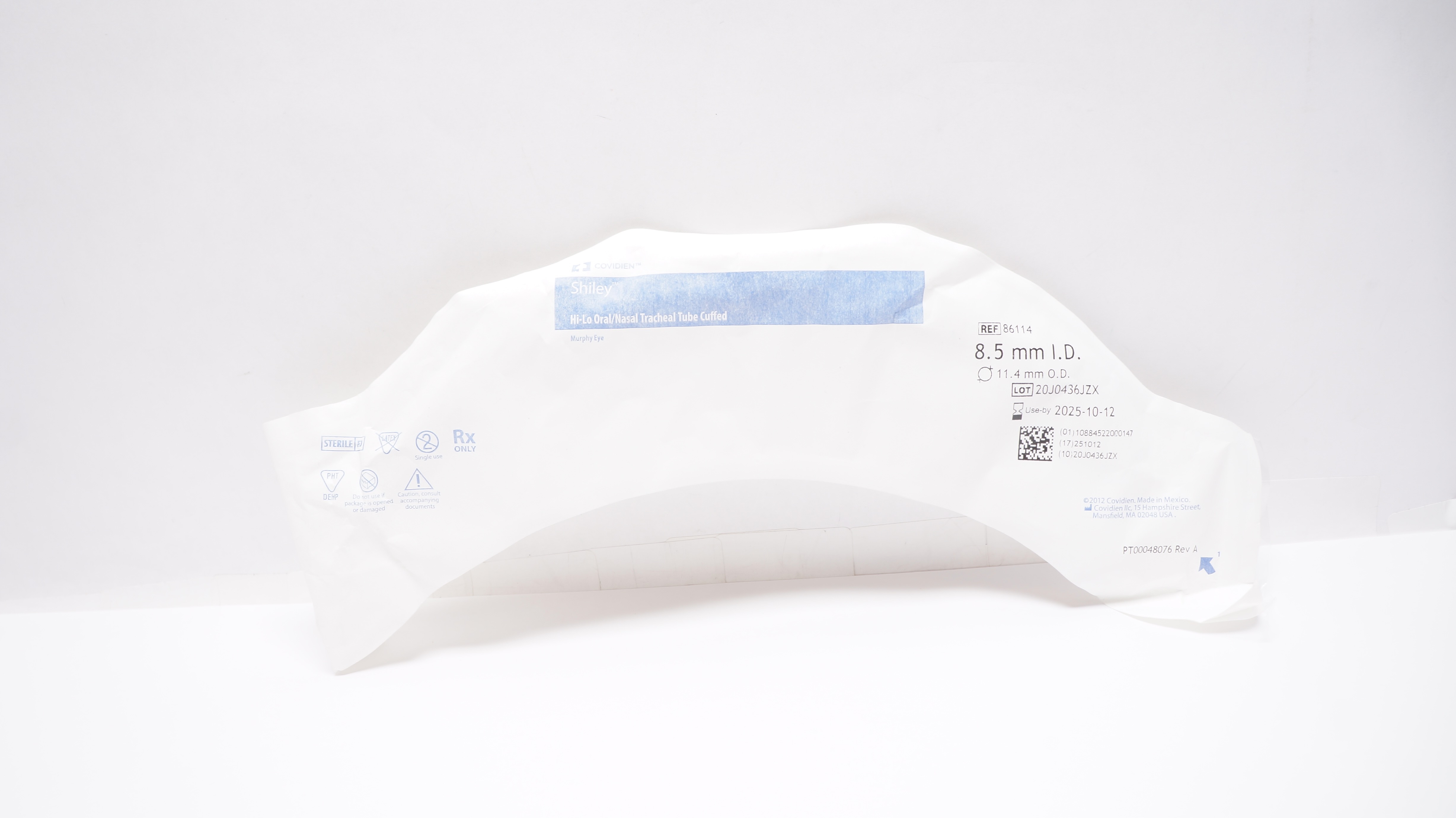 Covidien 86114 Shiley Hi-Lo Oral/Nasal Tracheal Tube Cuffed 8.5mm ID x 11.4mm OD