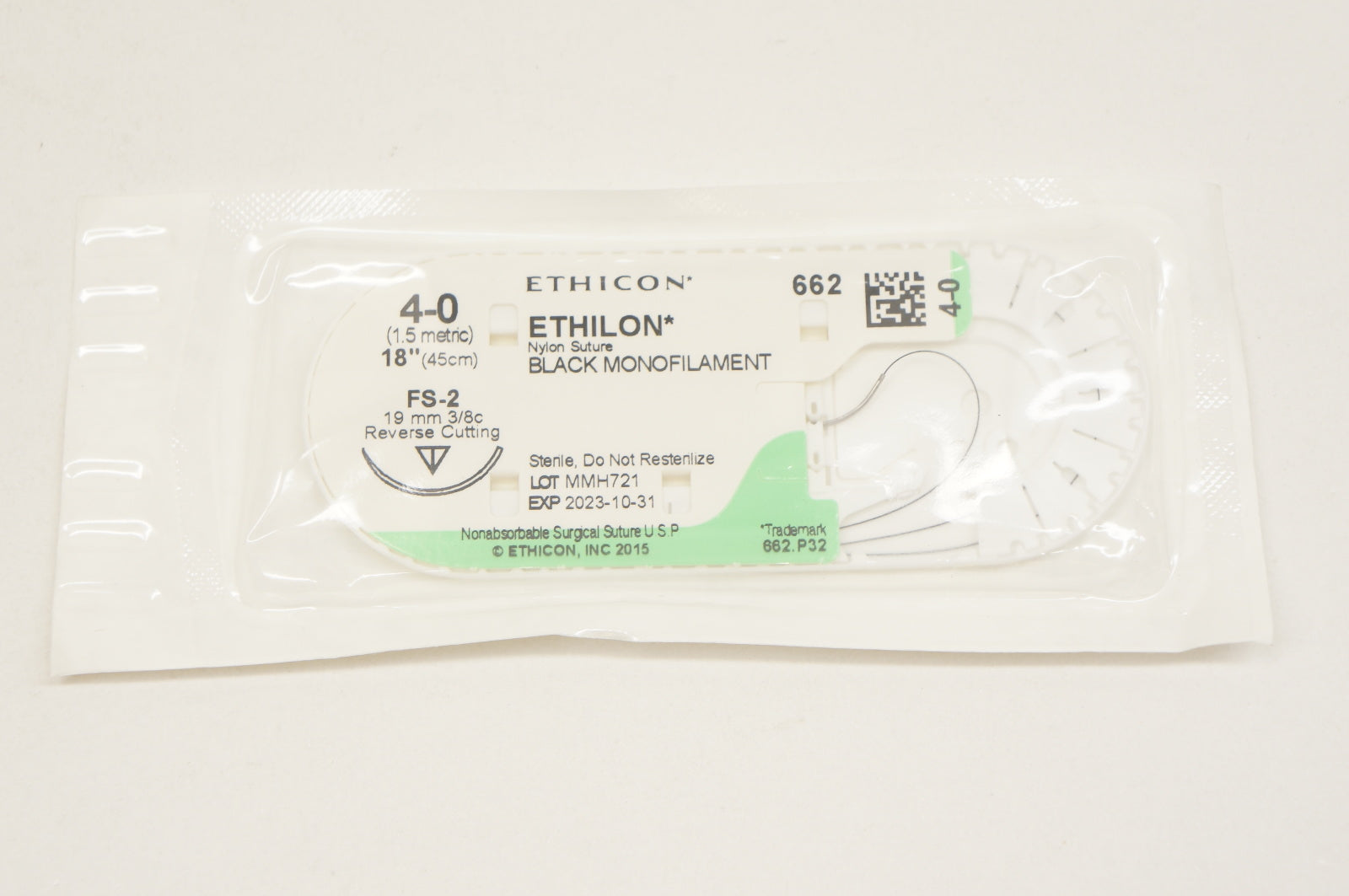Ethicon 662 4-0 ETHILON, FS-2, 19mm 3/8c, Reverse Cutting, 18inch