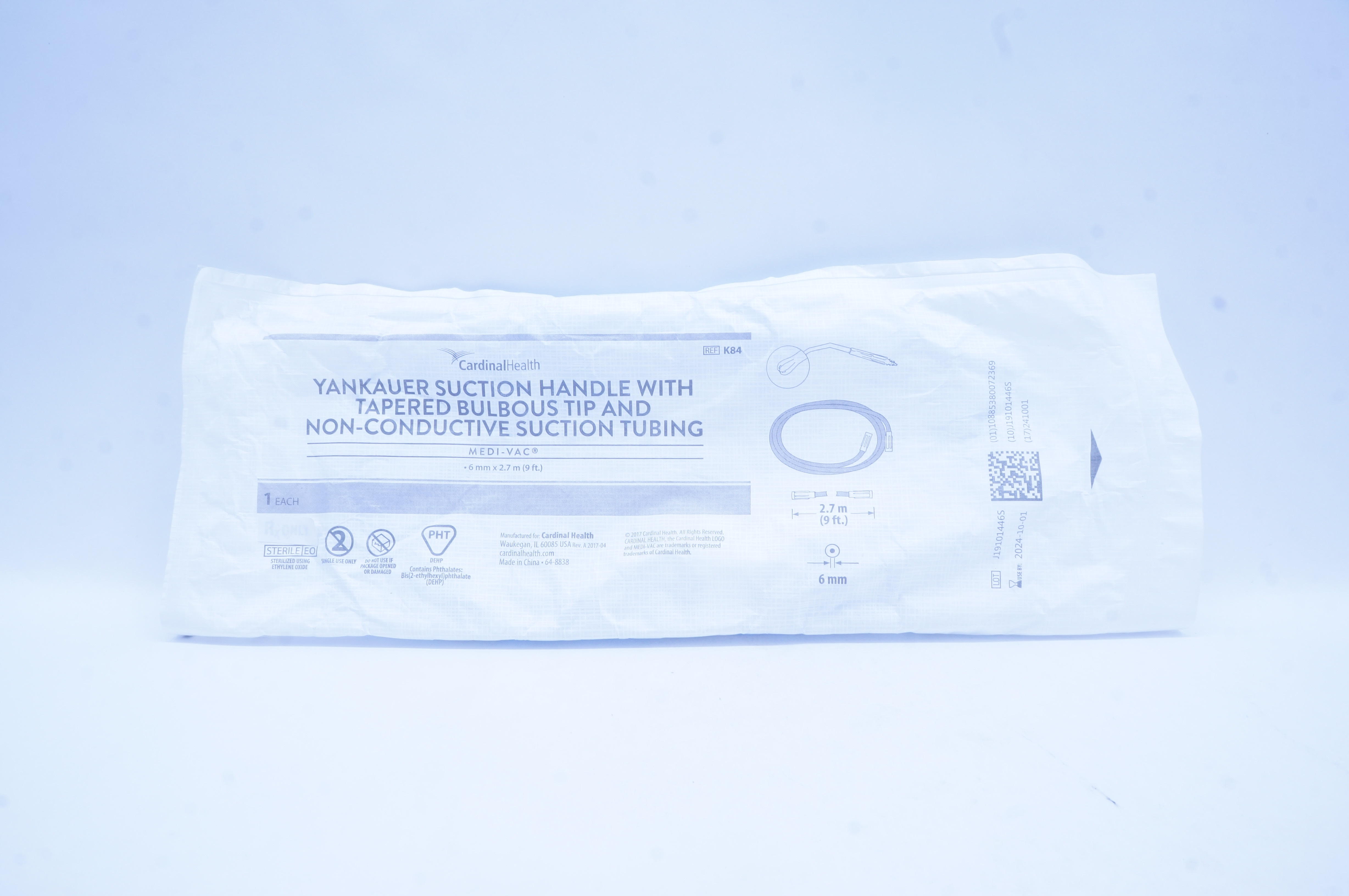 Cardinal Health K84 Medi-VAC  Yankauer Suction Handle 6mm x 2.7mm