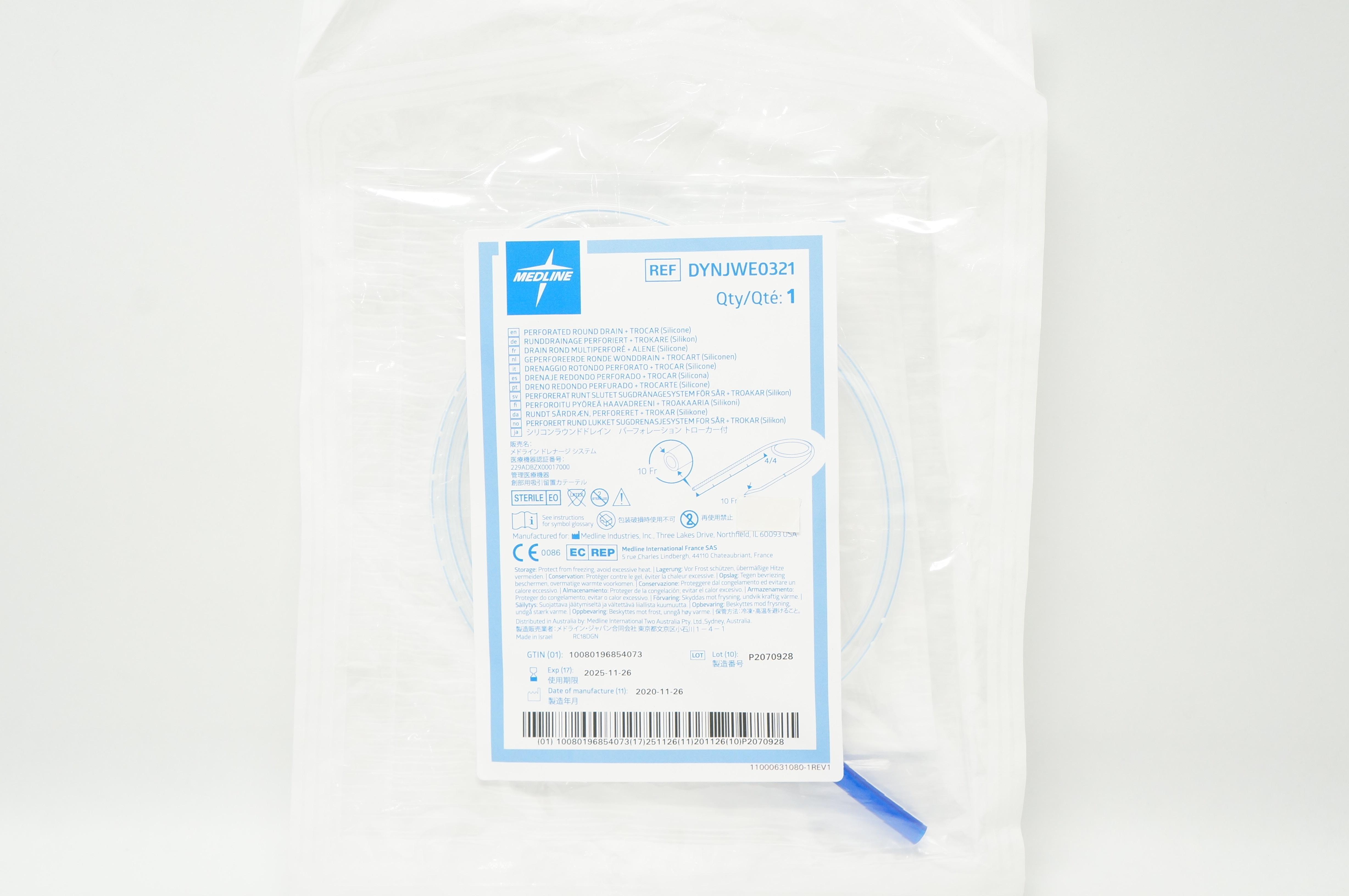 Medline DYNJWE0321 Perforated Round Drain (Silicone) 10Fr