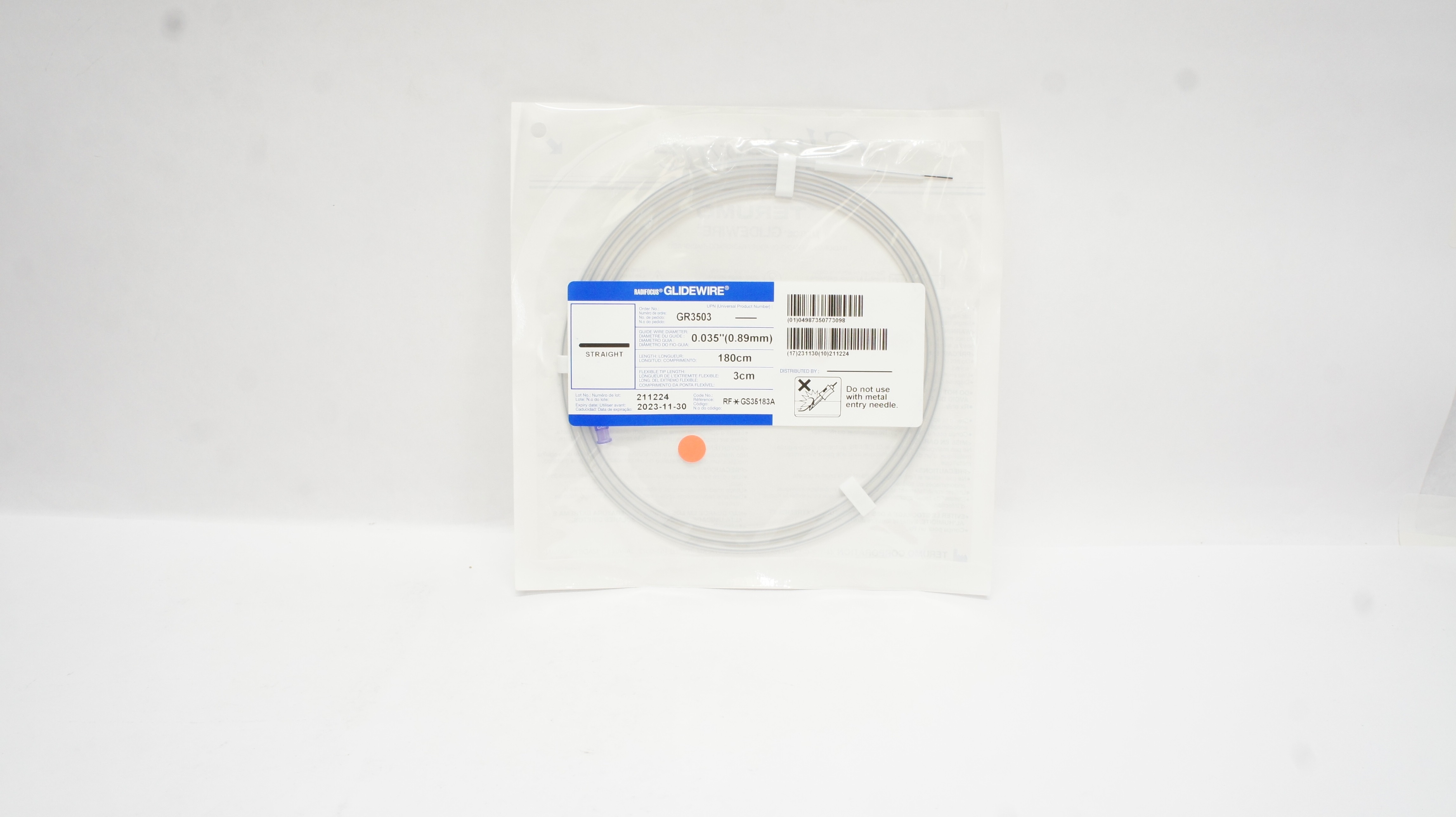 Terumo GR3503 Radifocus Glidewire Straight 0.035inch x 180cm x 3cm (x)