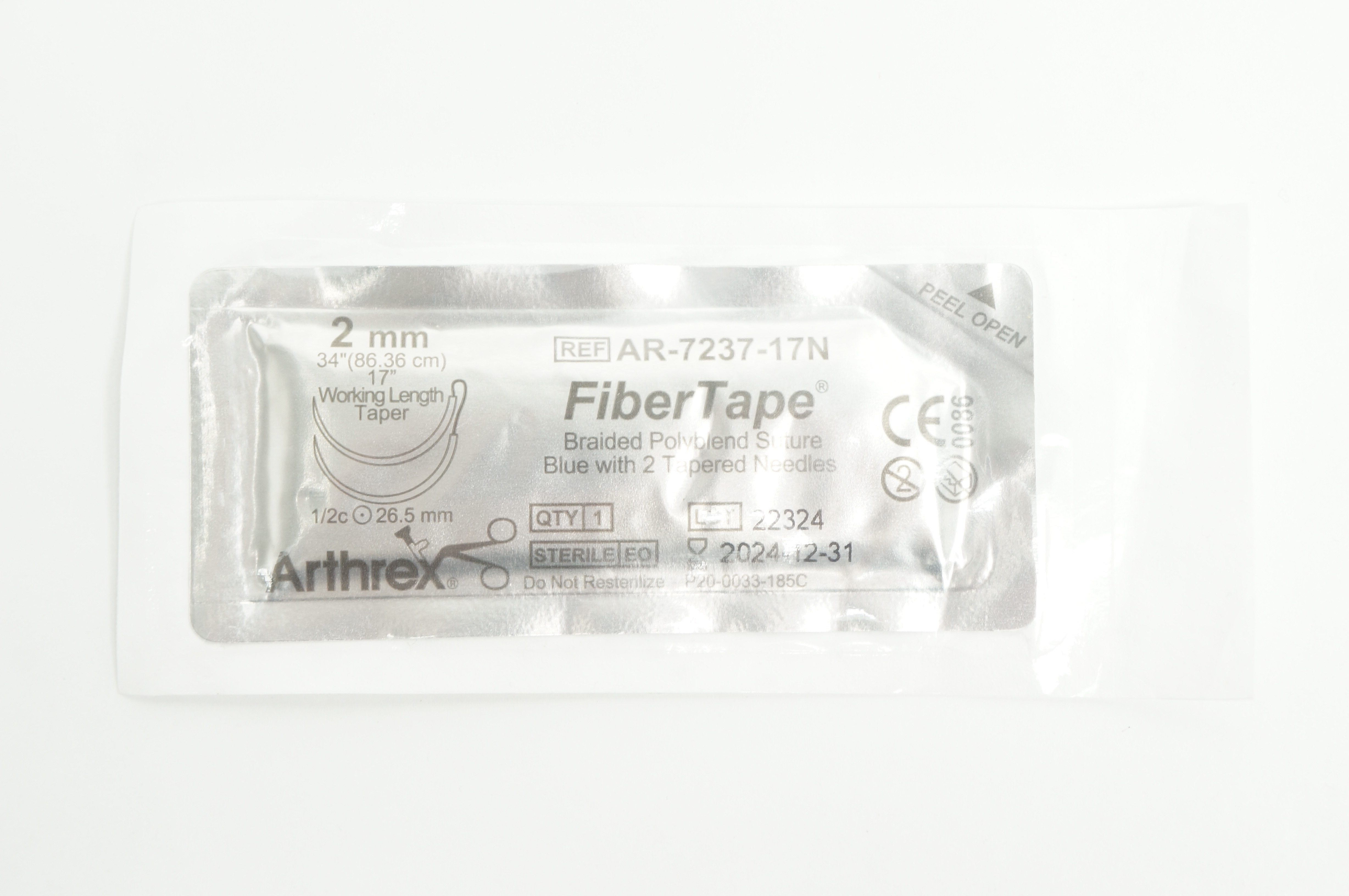 Arthrex AR-7237-17N Fiber Tape Braided Polyblend Suture Blue with 2 Tapered Ndl