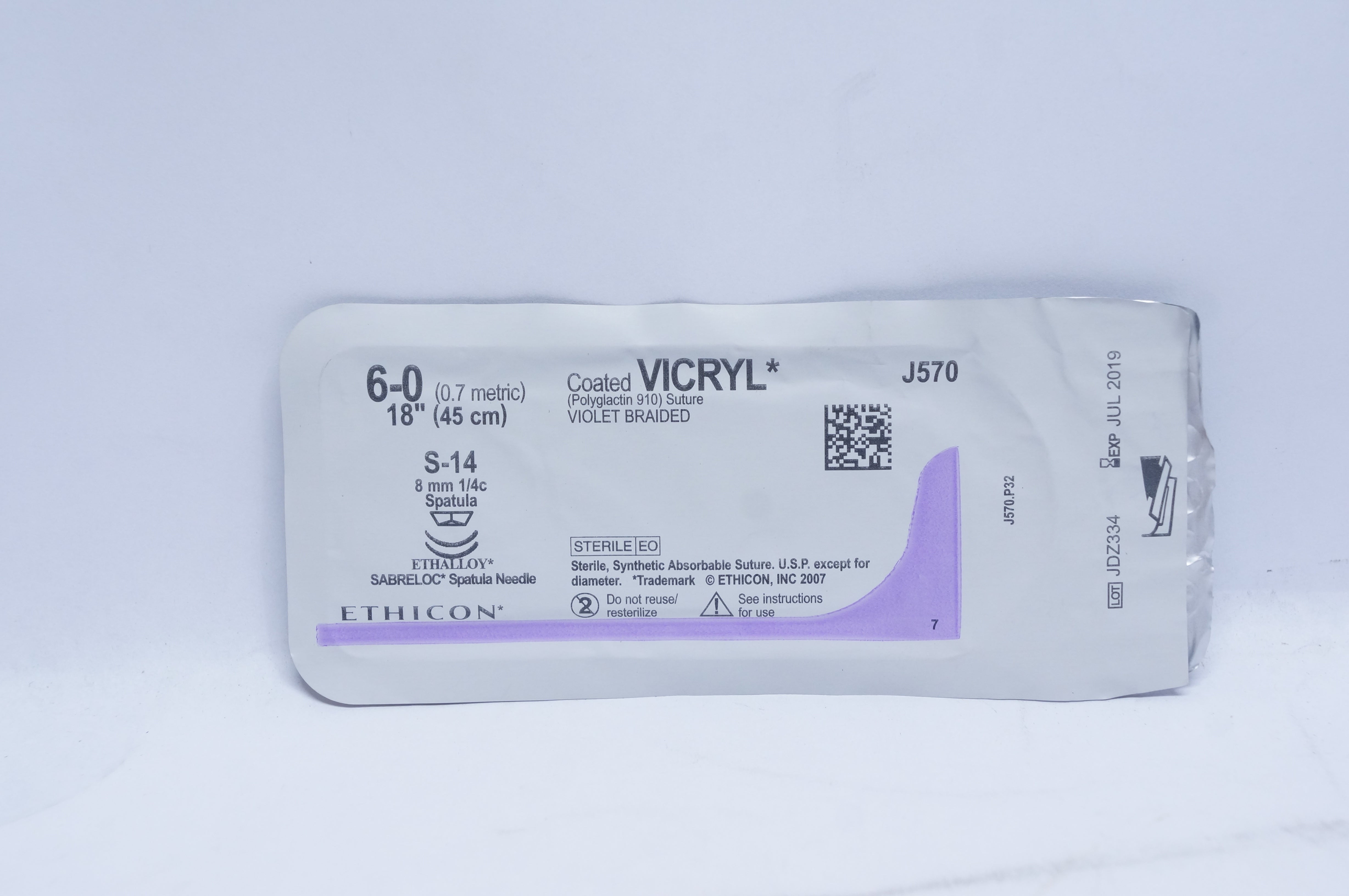 Ethicon J570 6-0 VICRYL, S-14, 8mm 1/4c Spatula, 18inch (x)