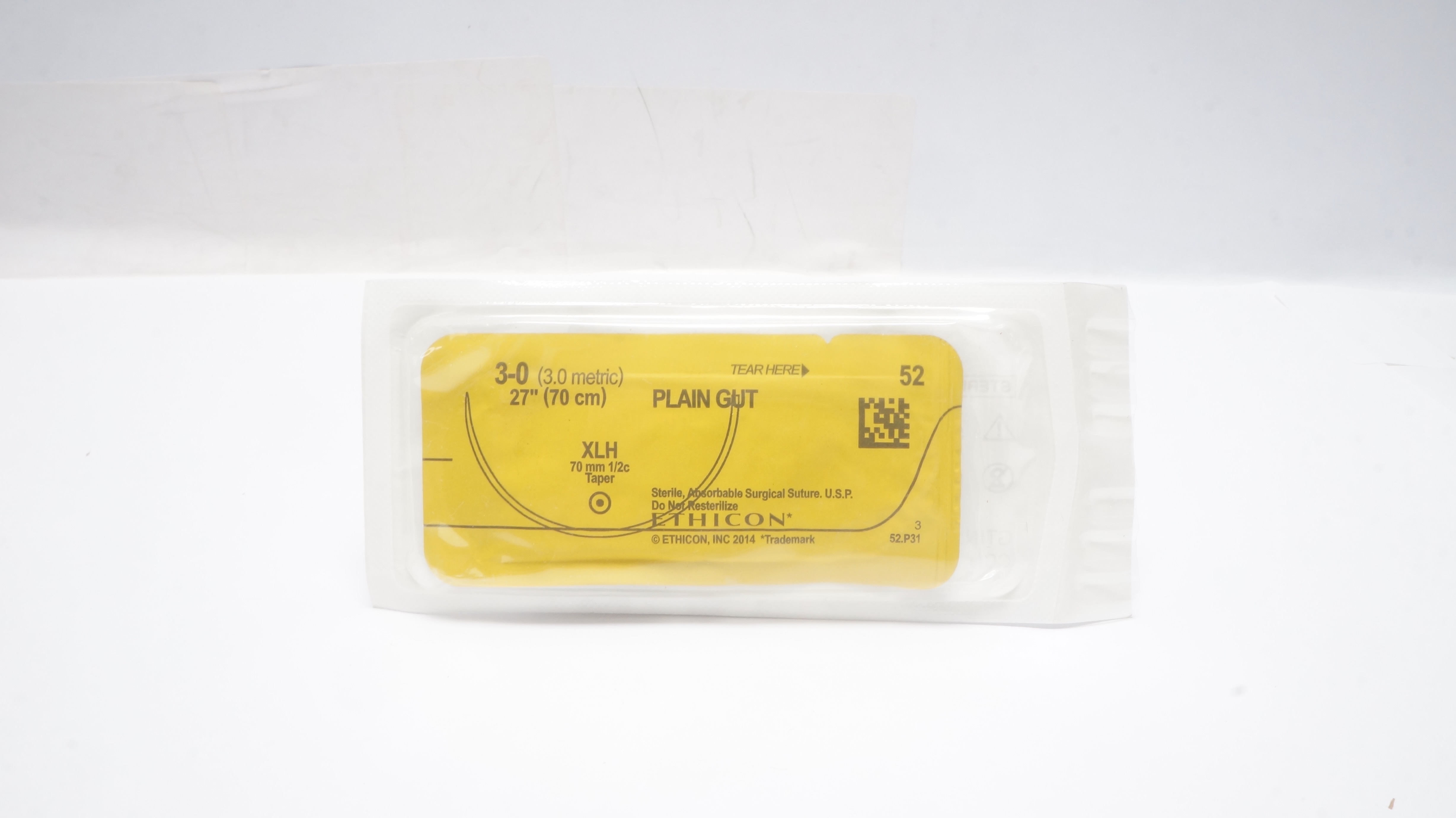 Ethicon 52 3-0 Plain Gut Surgical Stre XLH 70mm 1/2c Taper, 27inch (x)