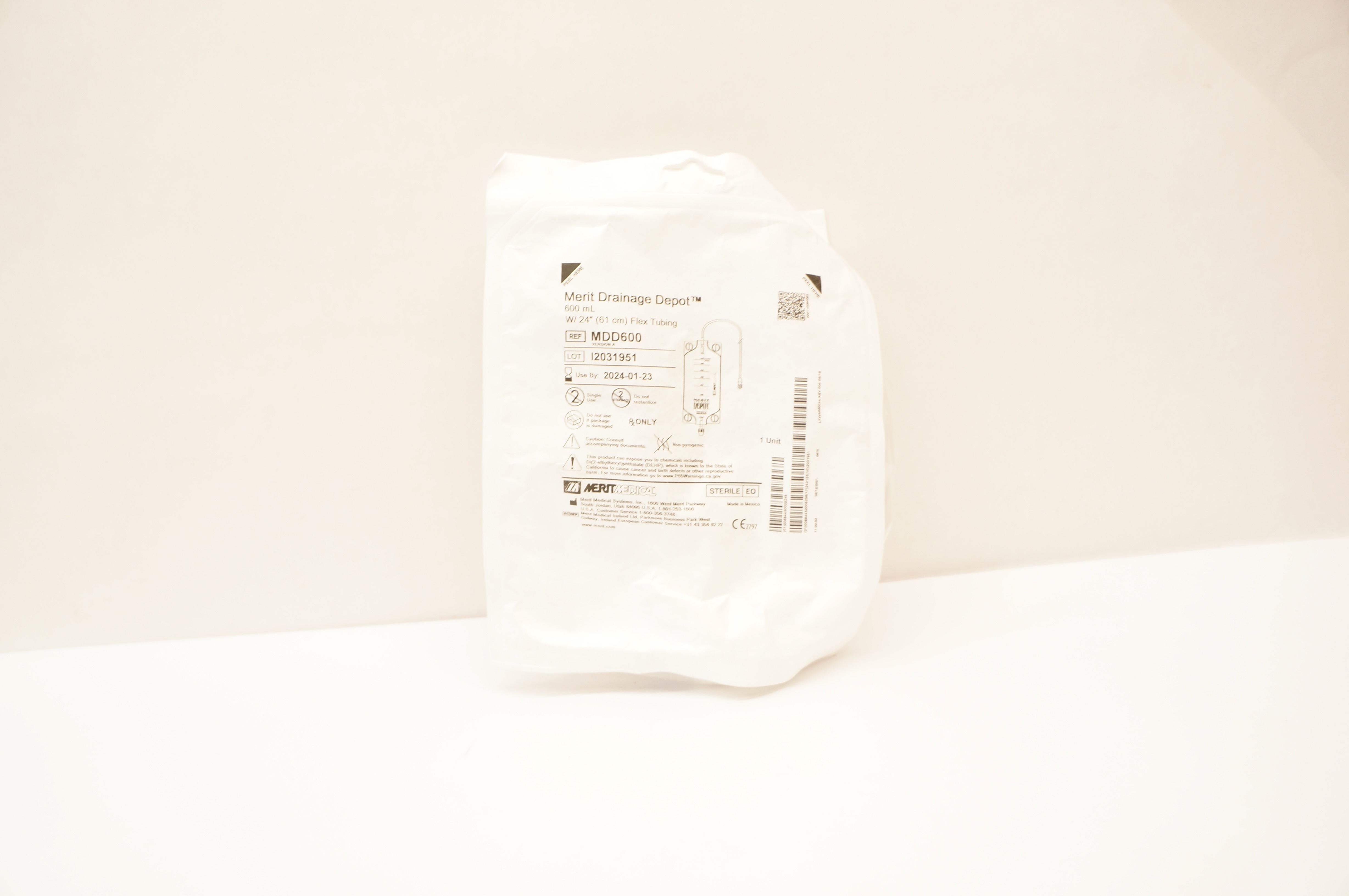 Merit Medical MDD600 Drainage Depot 600mL With 24 inch Flex Tubing