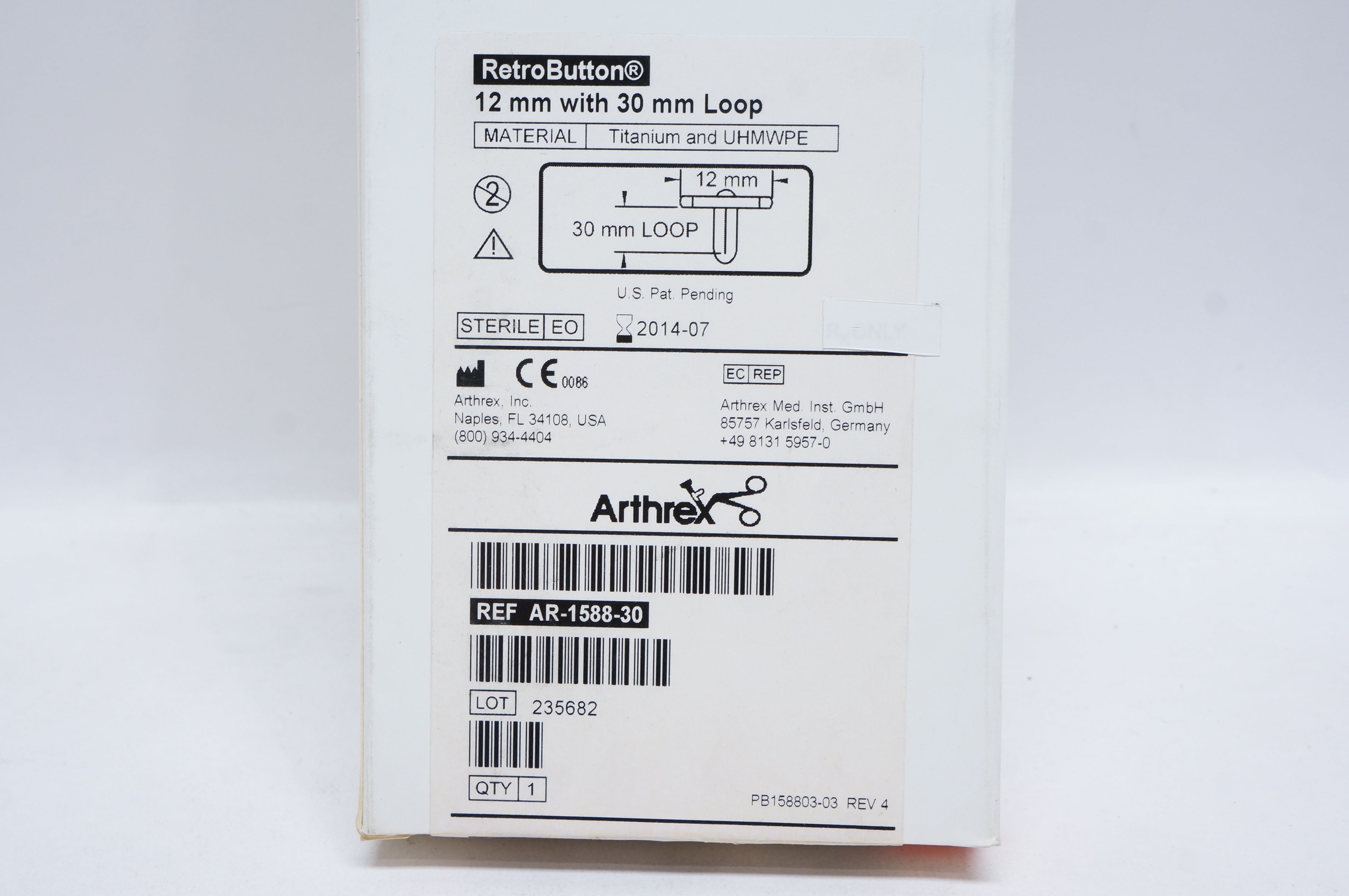 Arthrex AR-1588-30 RetroButton 12mm with 30mm Loop (x)
