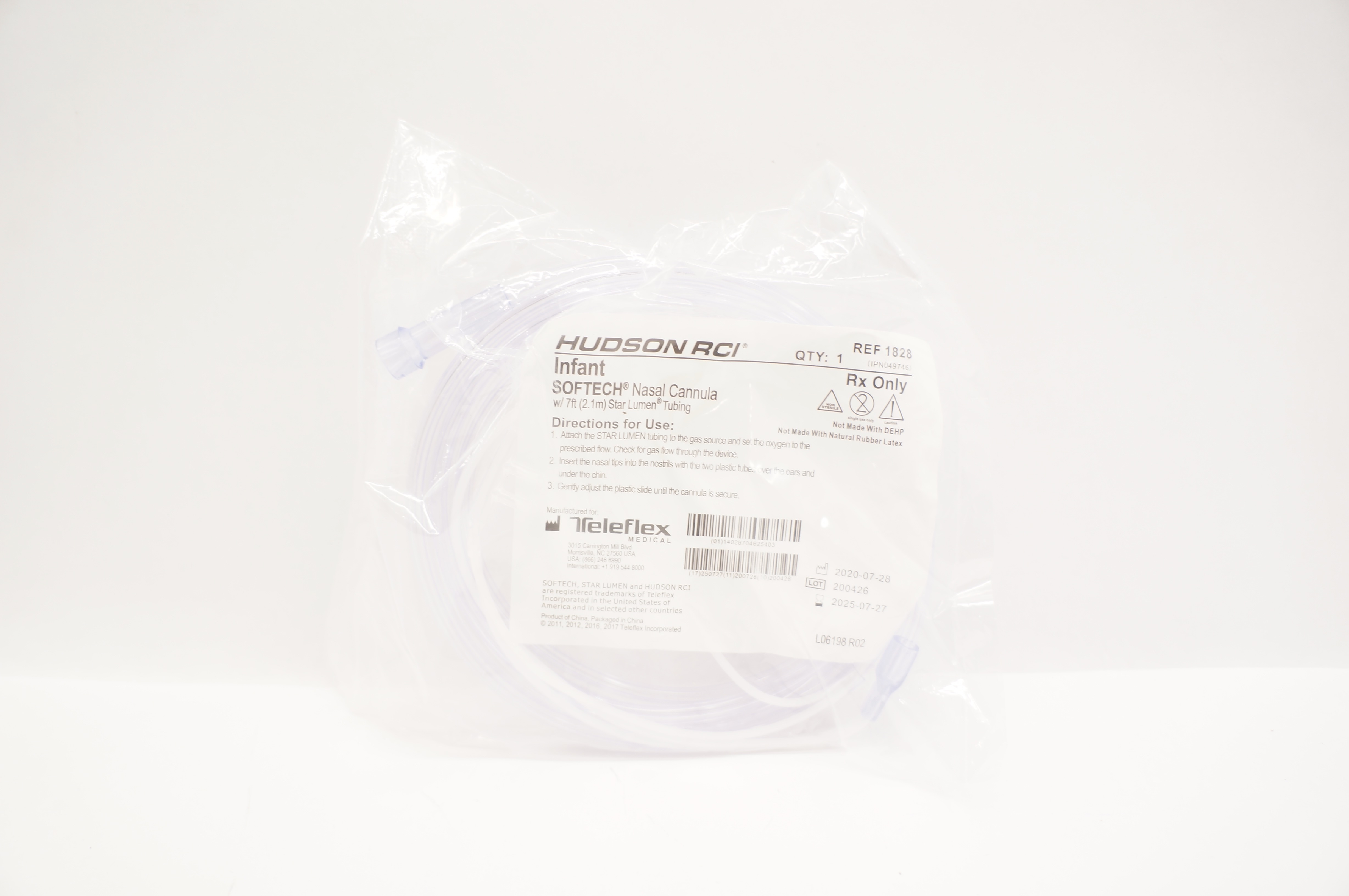 Teleflex 1828 Hudson RCI Infant Softech Nasal Cannula w/Star Lumen Tubing 7ft.