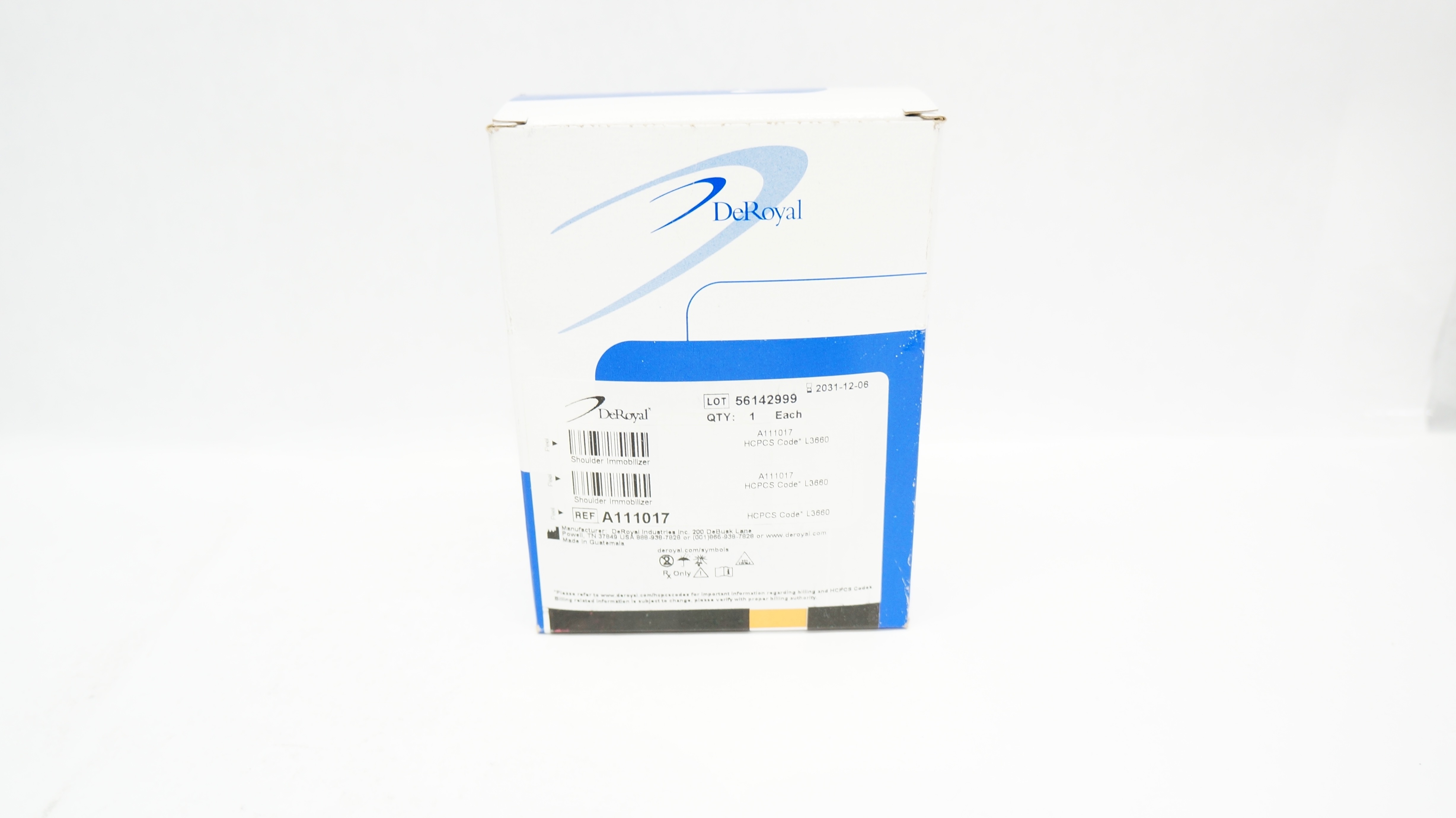 DeRoyal A111017 Shoulder Immobilizer w/ Foam Waist Strap Large