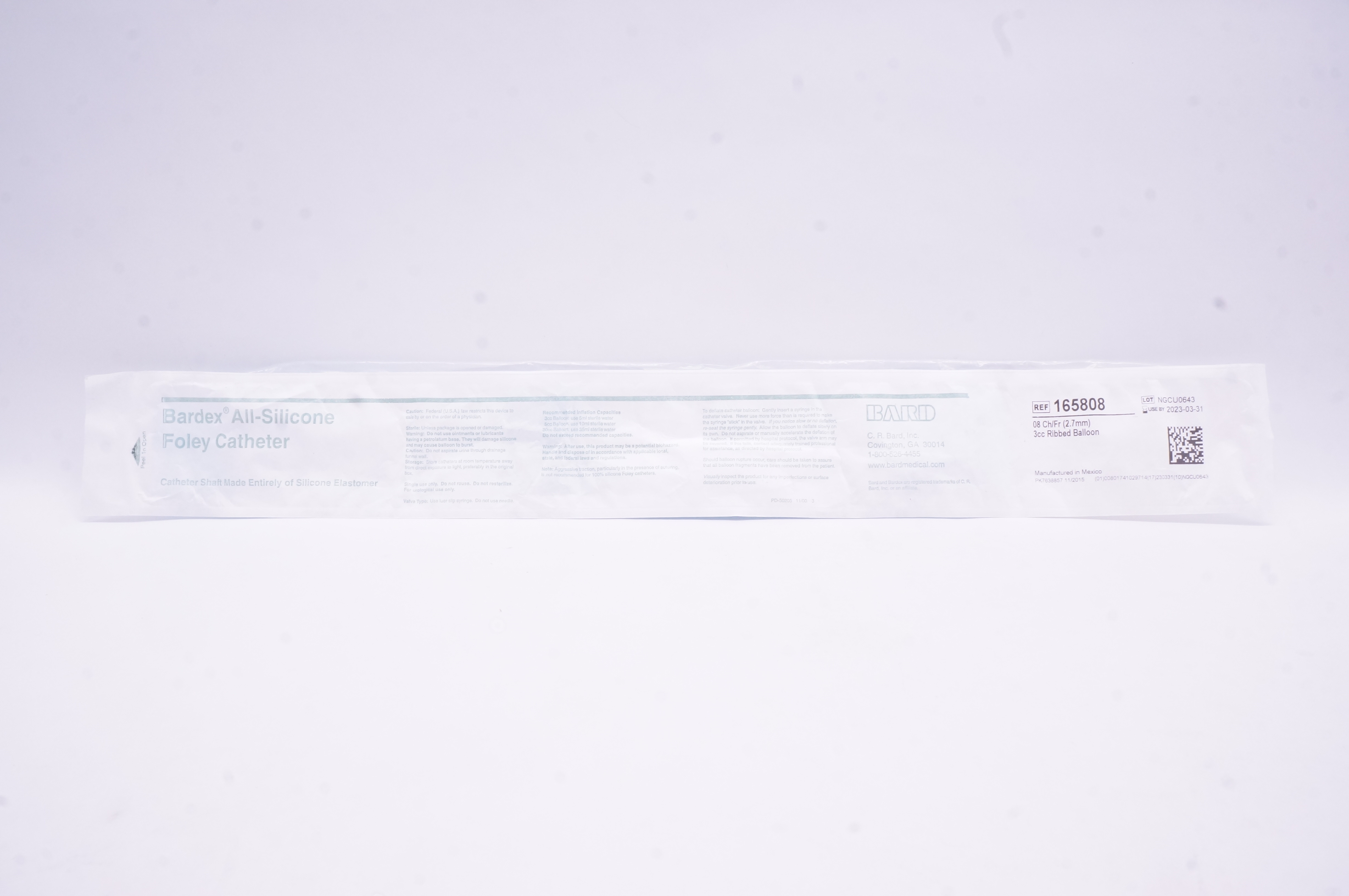 Bard 165808 Bardex Pediatric All-Silicone Foley Cath. 08Fr 3cc Ribbed Baloon (x)