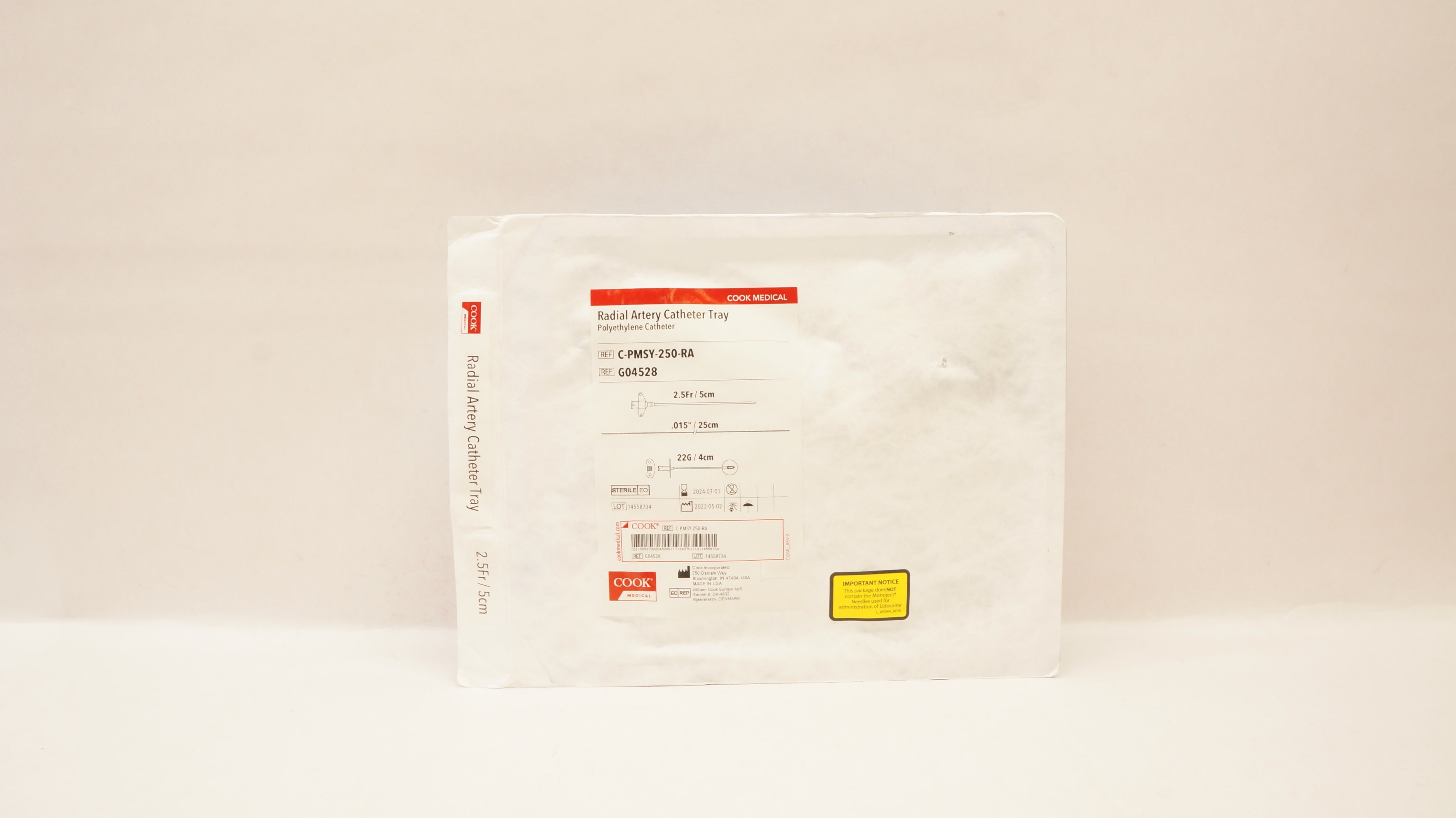 Cook Medical G04528 Radial Artery Cath. Tray 2.5Fr. x 0.015Inch x 22G