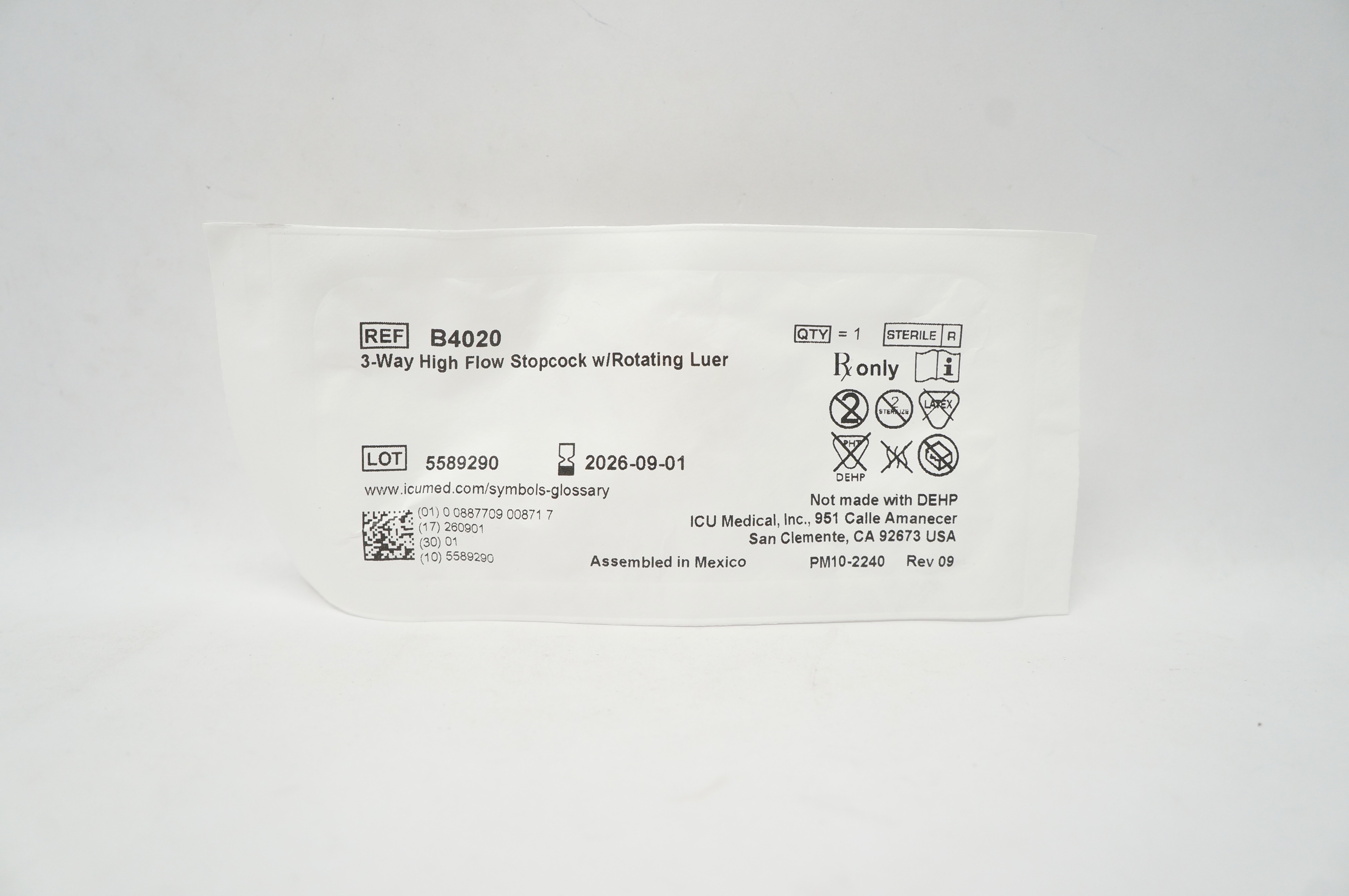 ICU Medical B4020 3-Way High Flow Stopcock w/Rotating Luer
