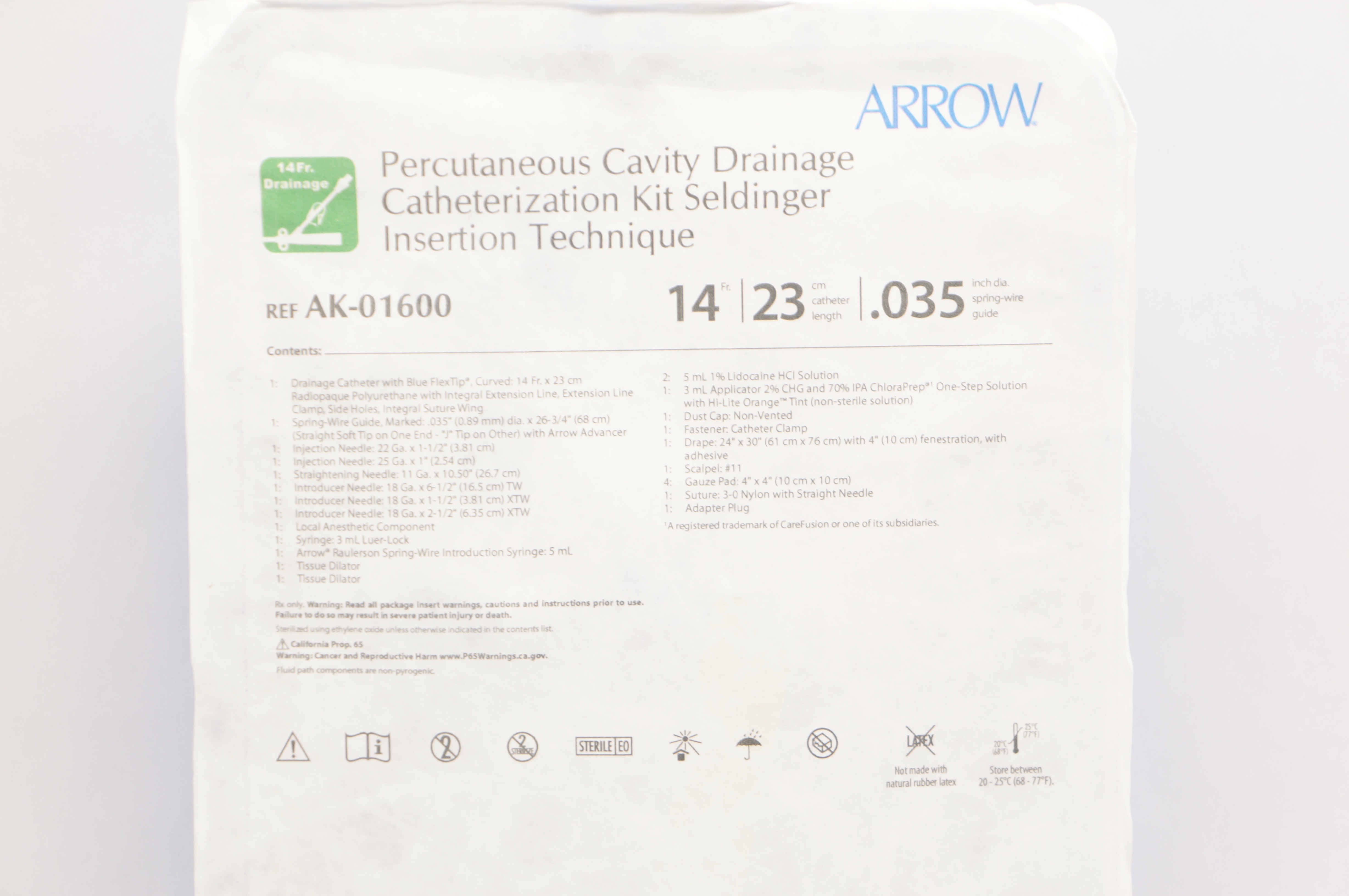 Arrow AK-01600 Percutaneous Cavity Drainage Catheterization Kit 14Fr x 23cm (x)