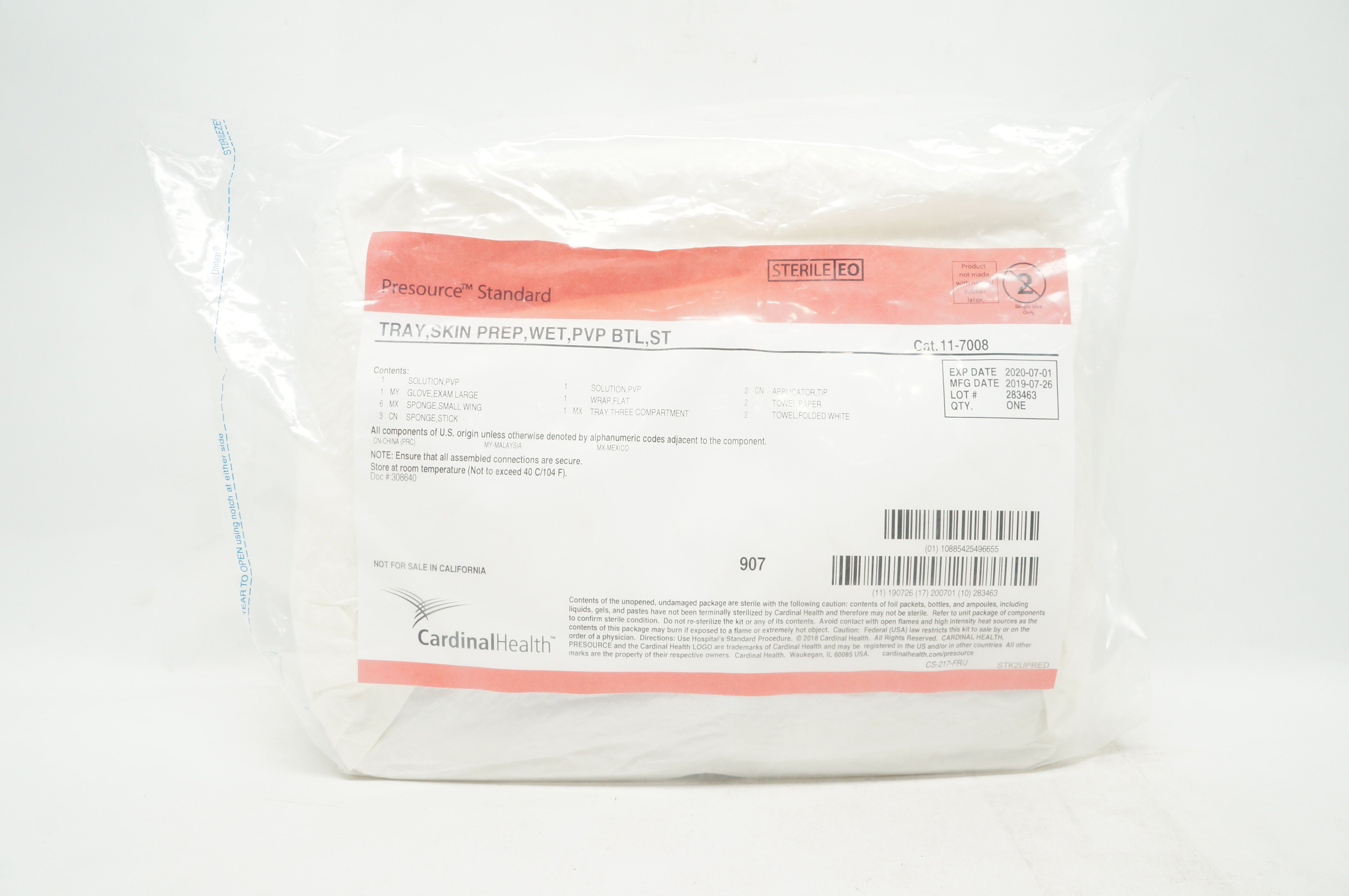 Cardinal Health 11-7008 Presource Standard Tray Skin Prep Wet PVP BTL ST (x)