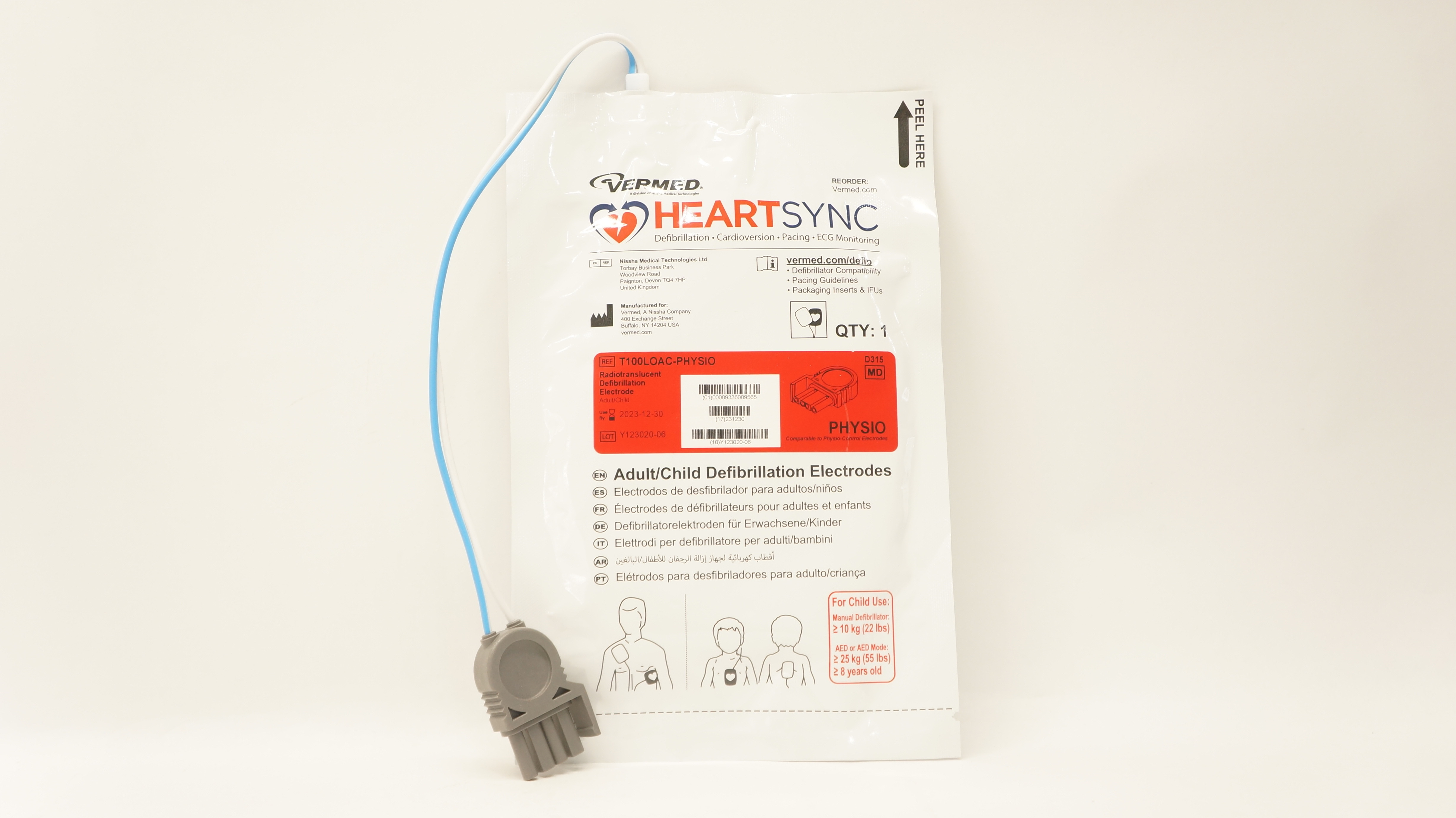 Vermed T100LOAC-PHYSIO HeartSync Adult/Child Defibrillation Electrode