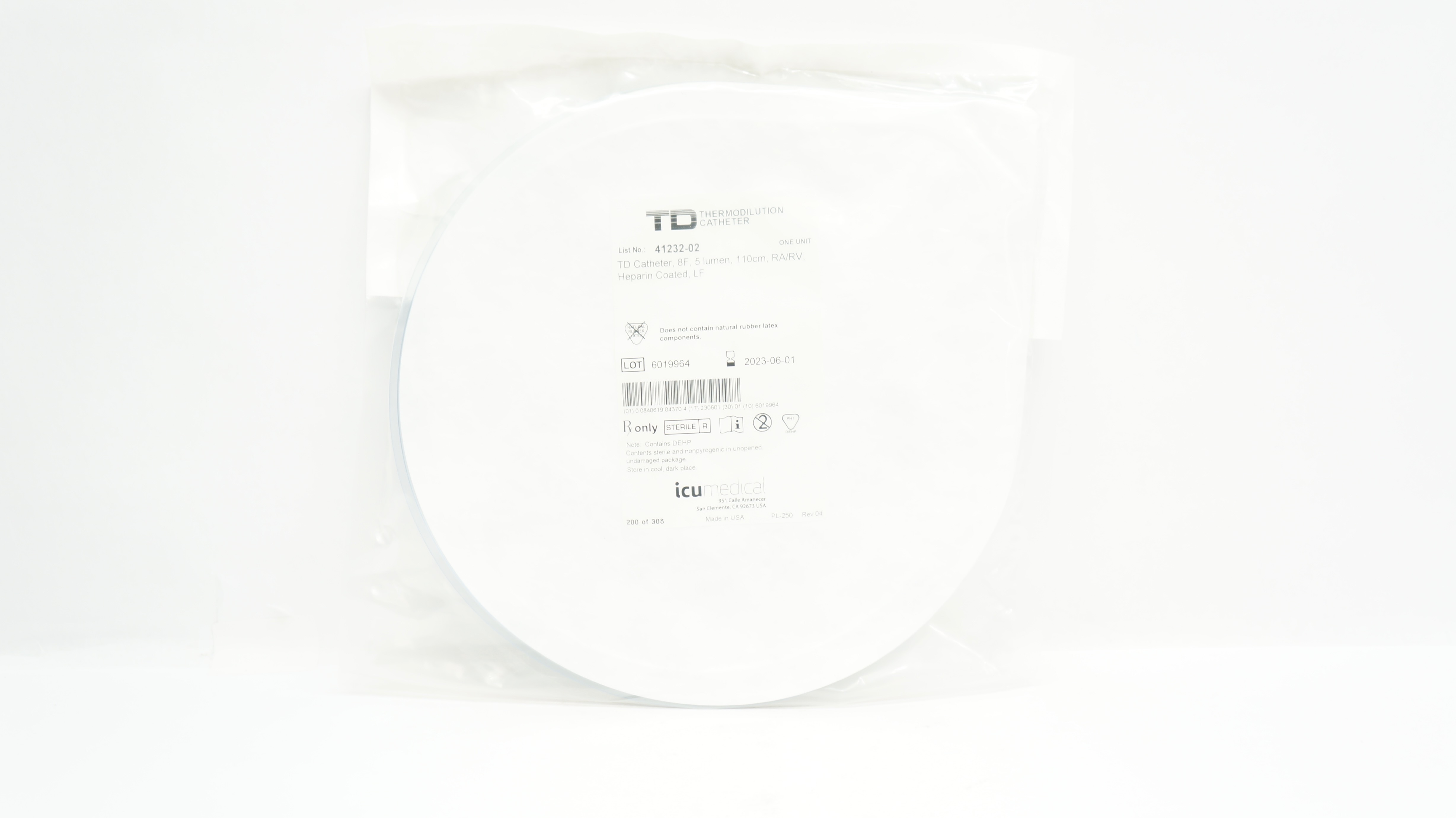 ICU Medical 41232-02 Thermodilution Cath. 5Lumen 8F x 110cm Heparin Coated (x)