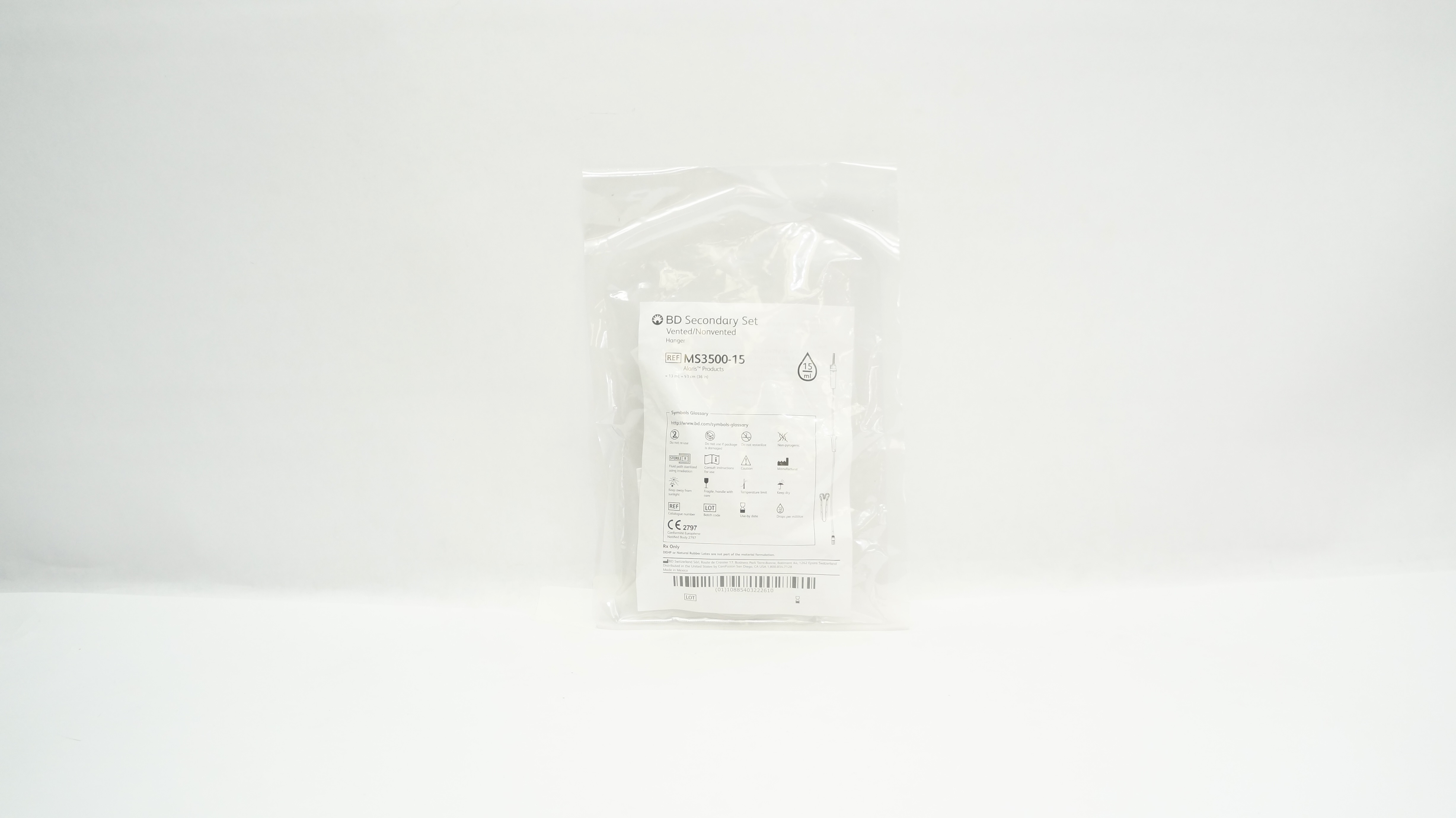 BD MS3500-15 Secondary Set Vented/Nonvented Hanger 13ml x 36inch 15ml/Drops (x)
