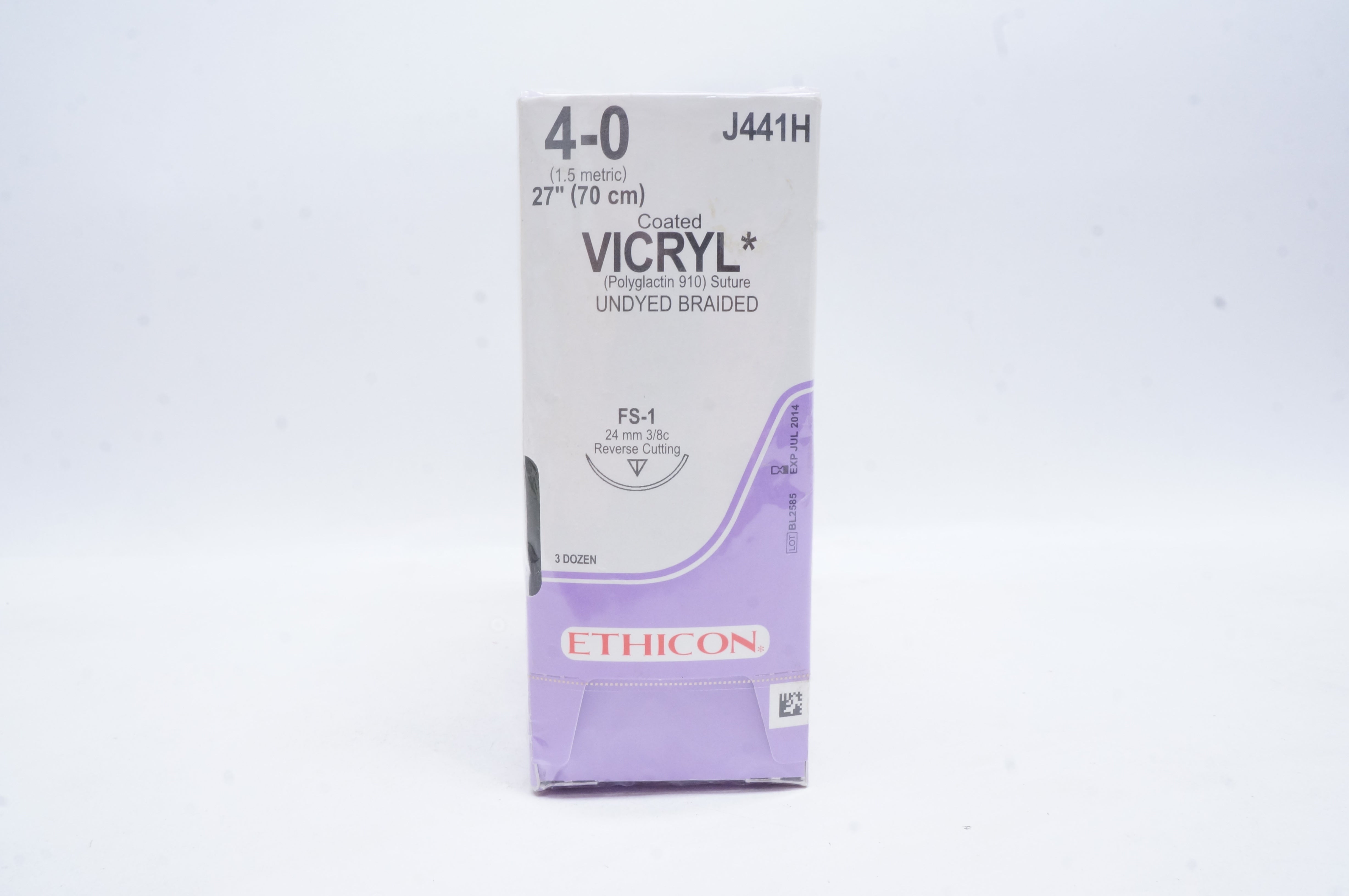 Ethicon J441H 4-0 VICRYL, FS-1, 24mm 3/8c Reverse Cutting, 27inch (x) -Box of 36