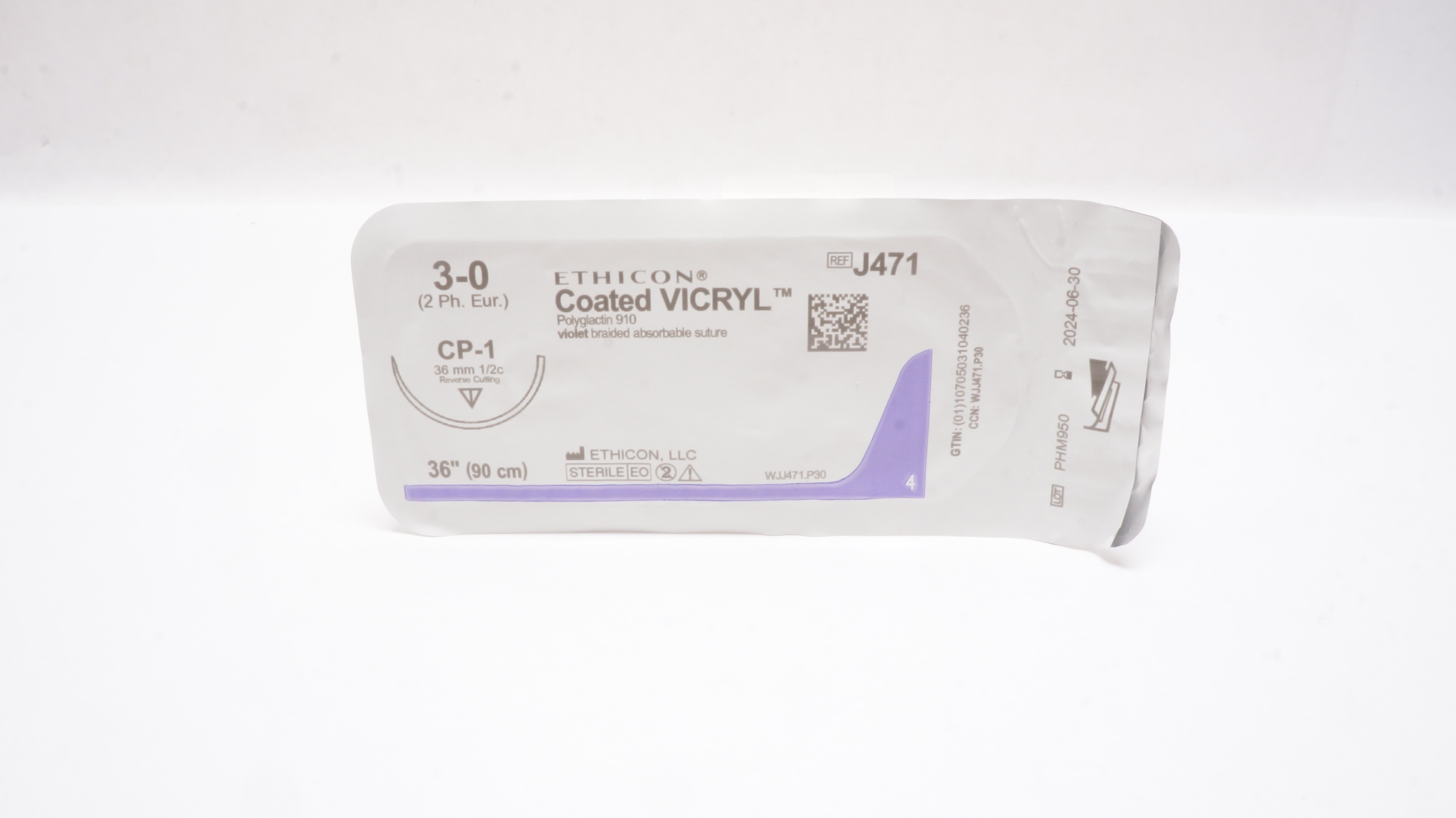 Ethicon J471 3-0 VICRYL, CP-1, 36mm 1/2c, Reverse Cutting, 36inch