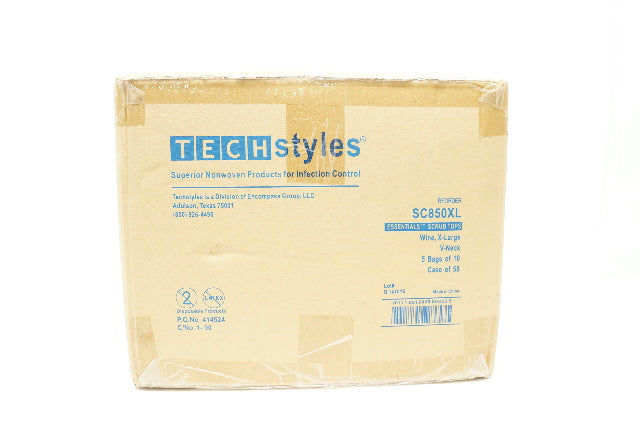 TechStyles SC850XL Essentials Scrub Tops, Wine, V-Neck, X-Large - Case of 50