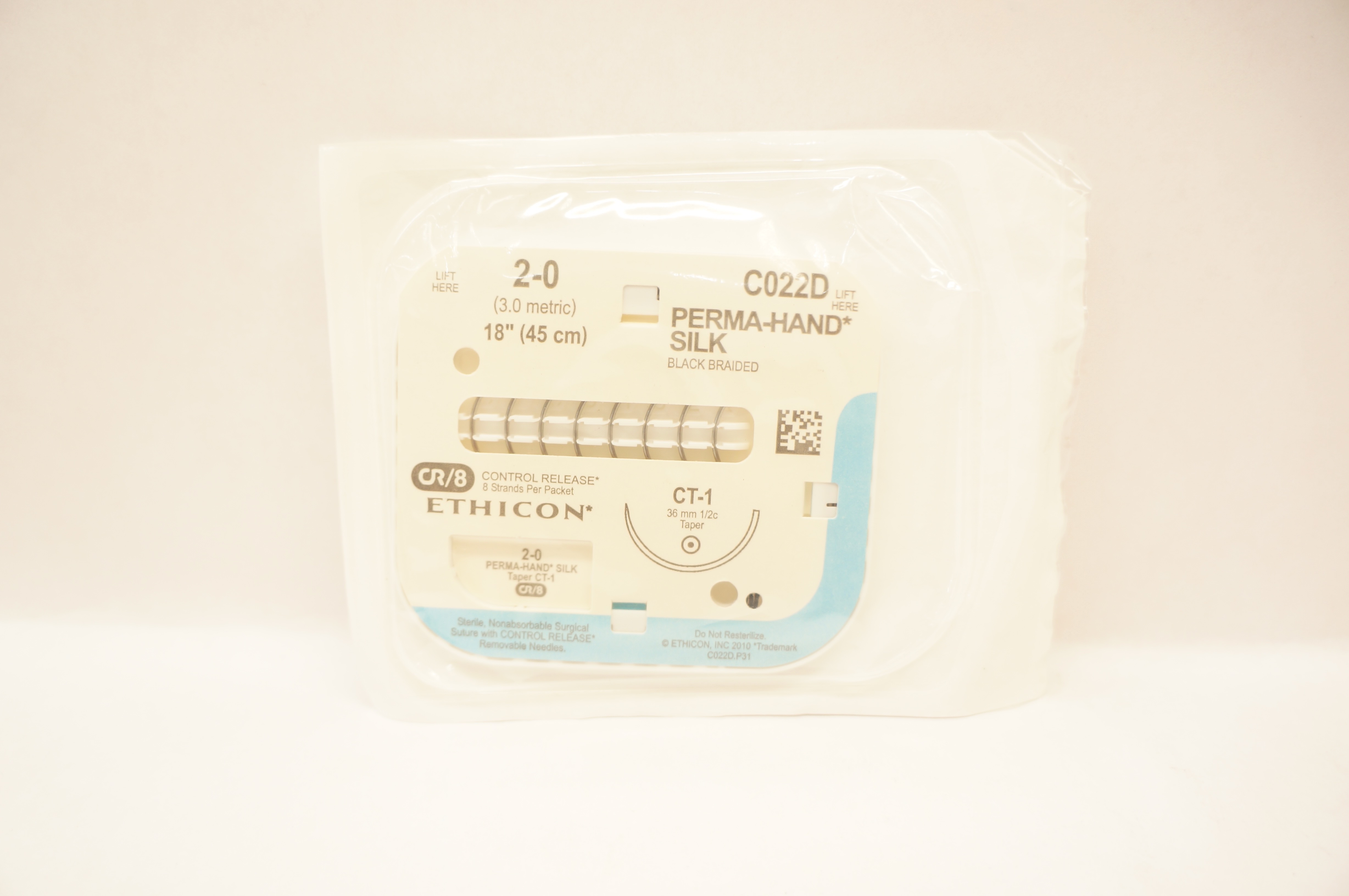 Ethicon C022D 2-0 Perma-Hand Silk Surgical Stre CT-1 36mm 1/2c Taper, 18 inch