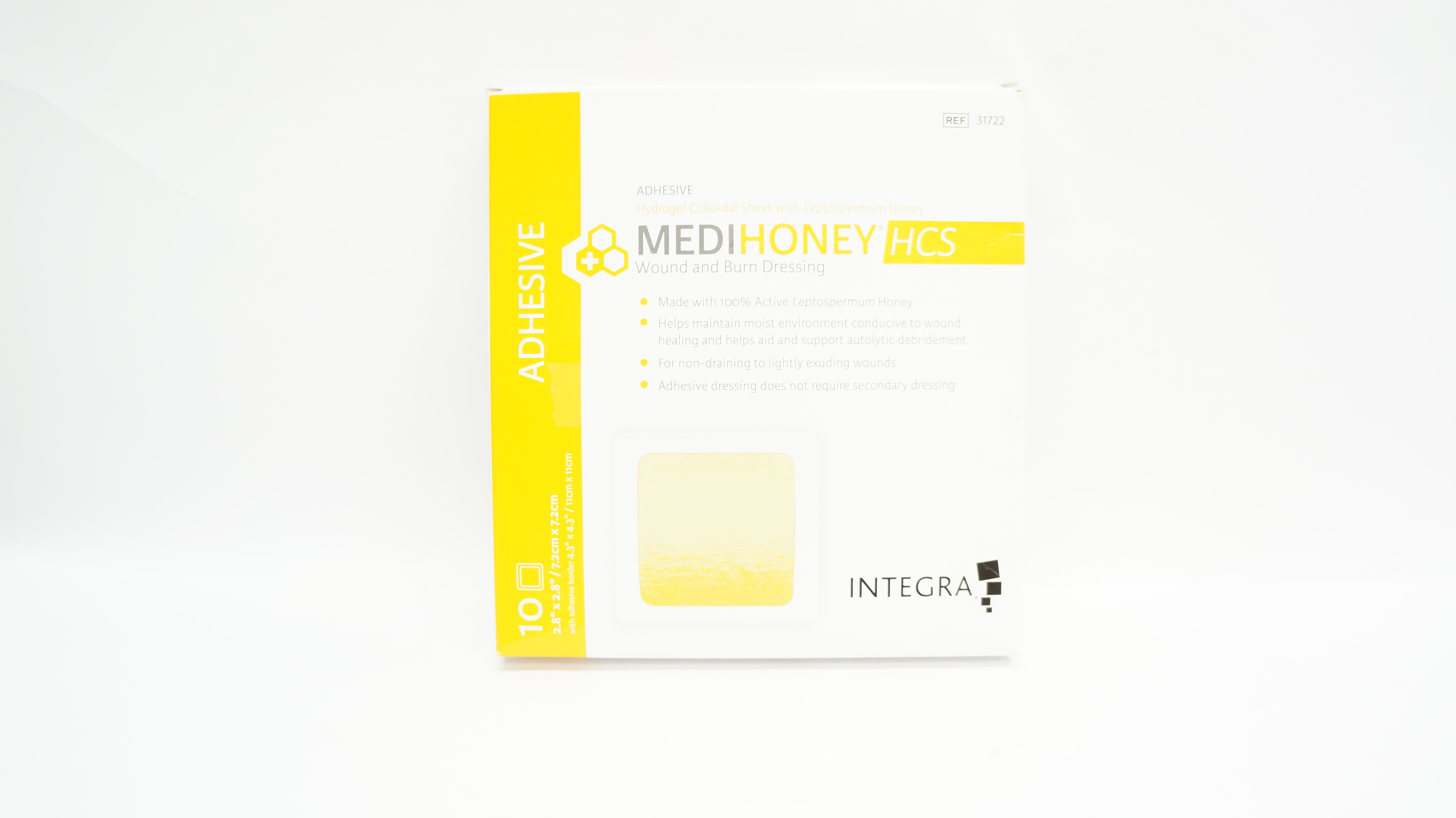 Integra 31722 MEDIHONEY Adhesive WITH HCS Sheet 2.8inch x 2.8inch - Box of 6