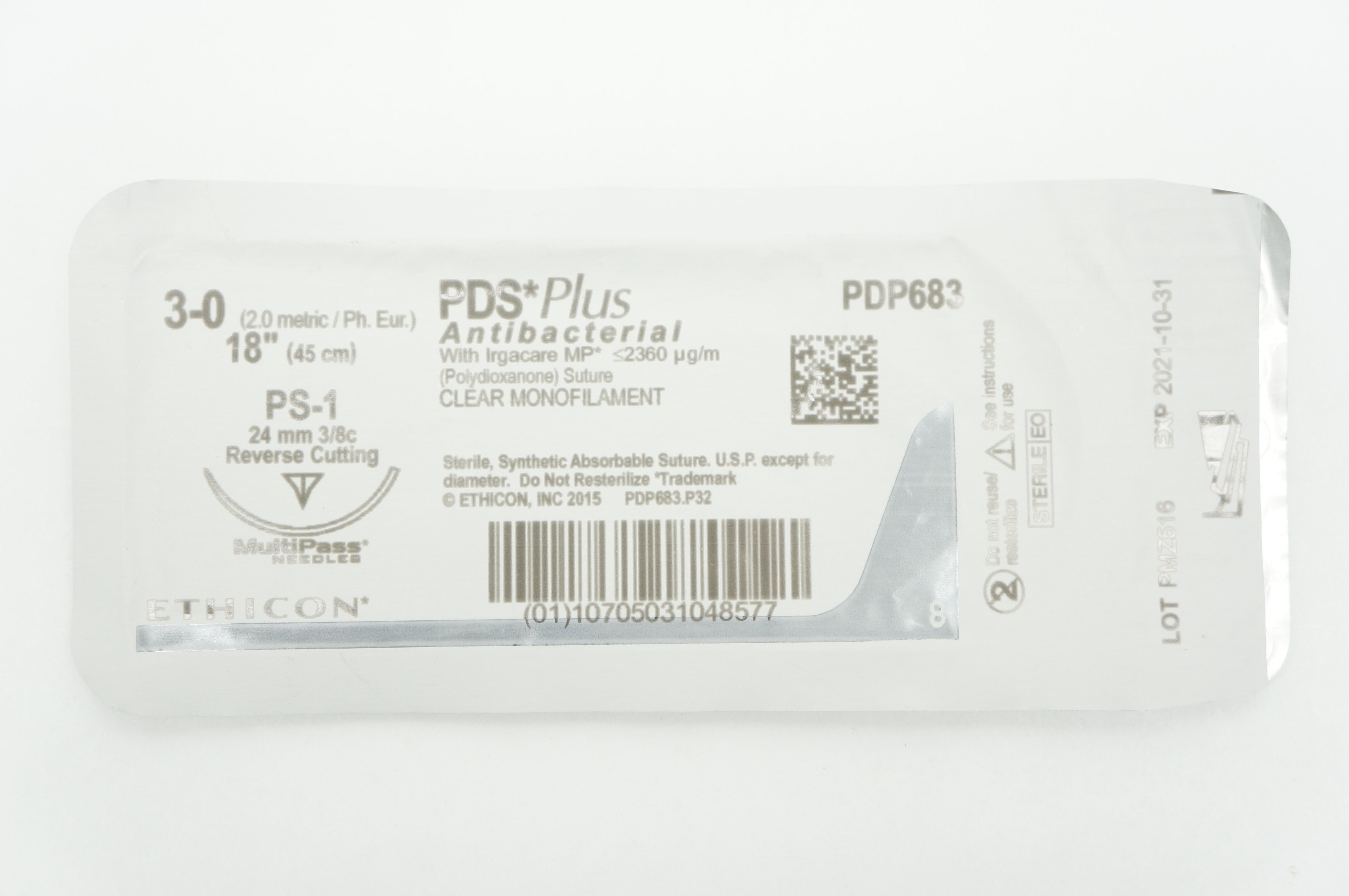 Ethicon PDP683 3-0 PDS Plus, PS-1, 24mm 3/8c Reverse Cutting, 18inch (x)
