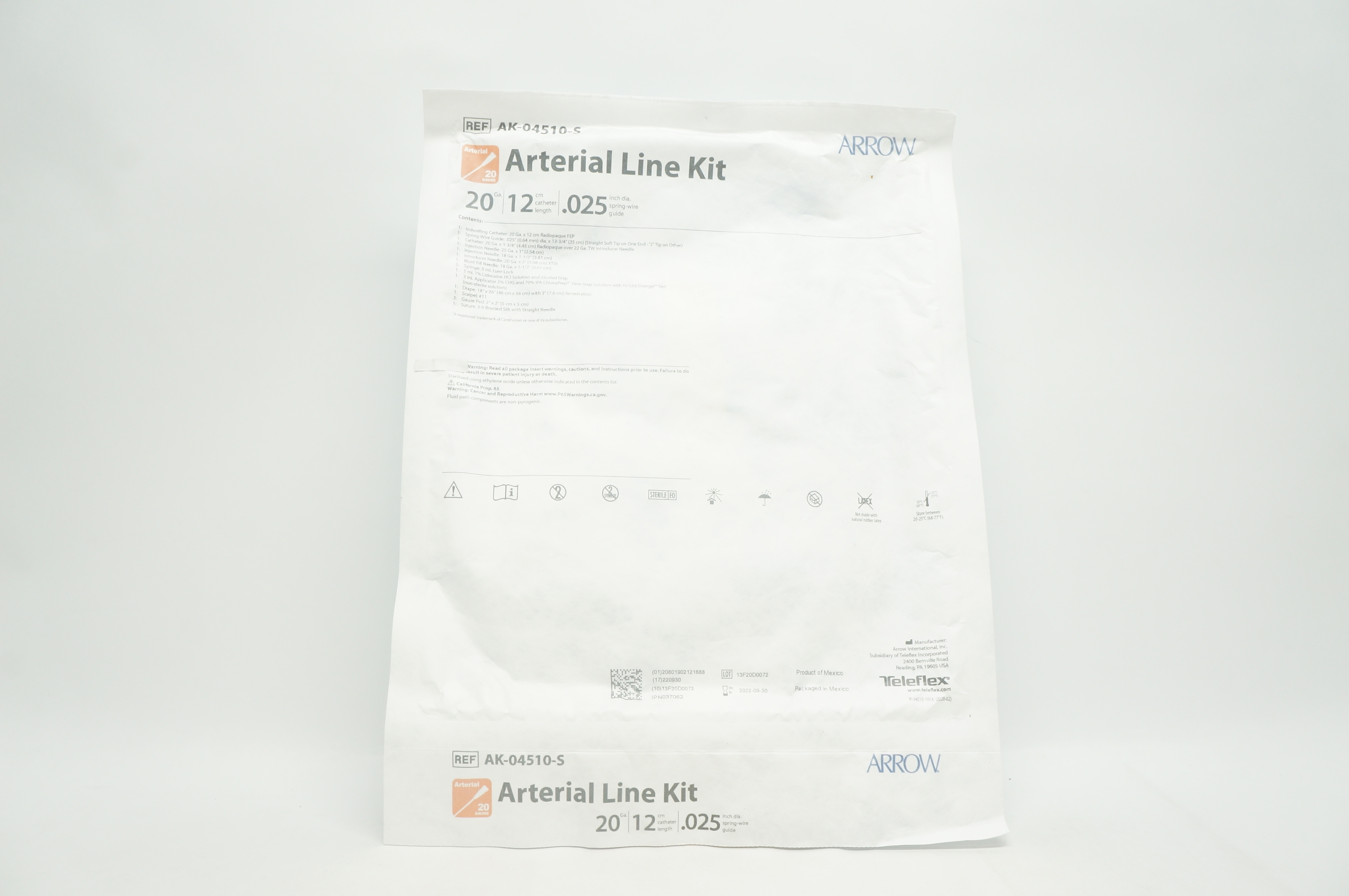 Arrow AK-04510-S Arterial Line Kit 20Ga x 12cm x .025 inch (x)