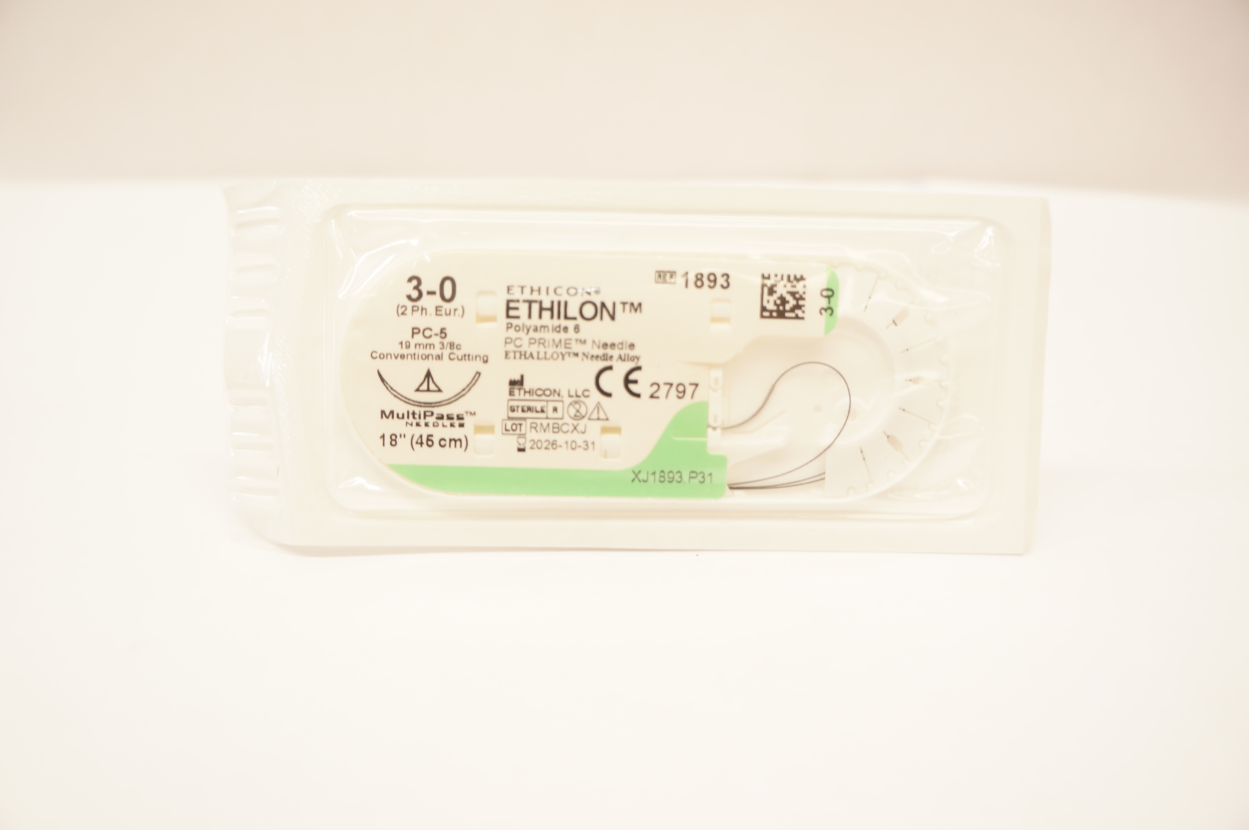Ethicon 1893 3-0 ETHILON Polyamide 6 Stre PC-5 19mm 3/8c Conv. Cutting18inch