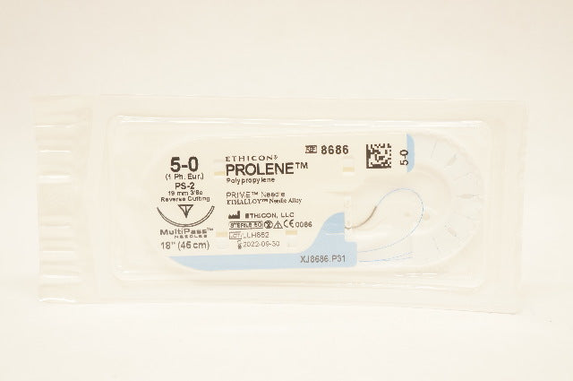 Ethicon 8686 5-0 PROLENE Stre PS-2 19mm 3/8c Reverse Cutting 18inch (x)