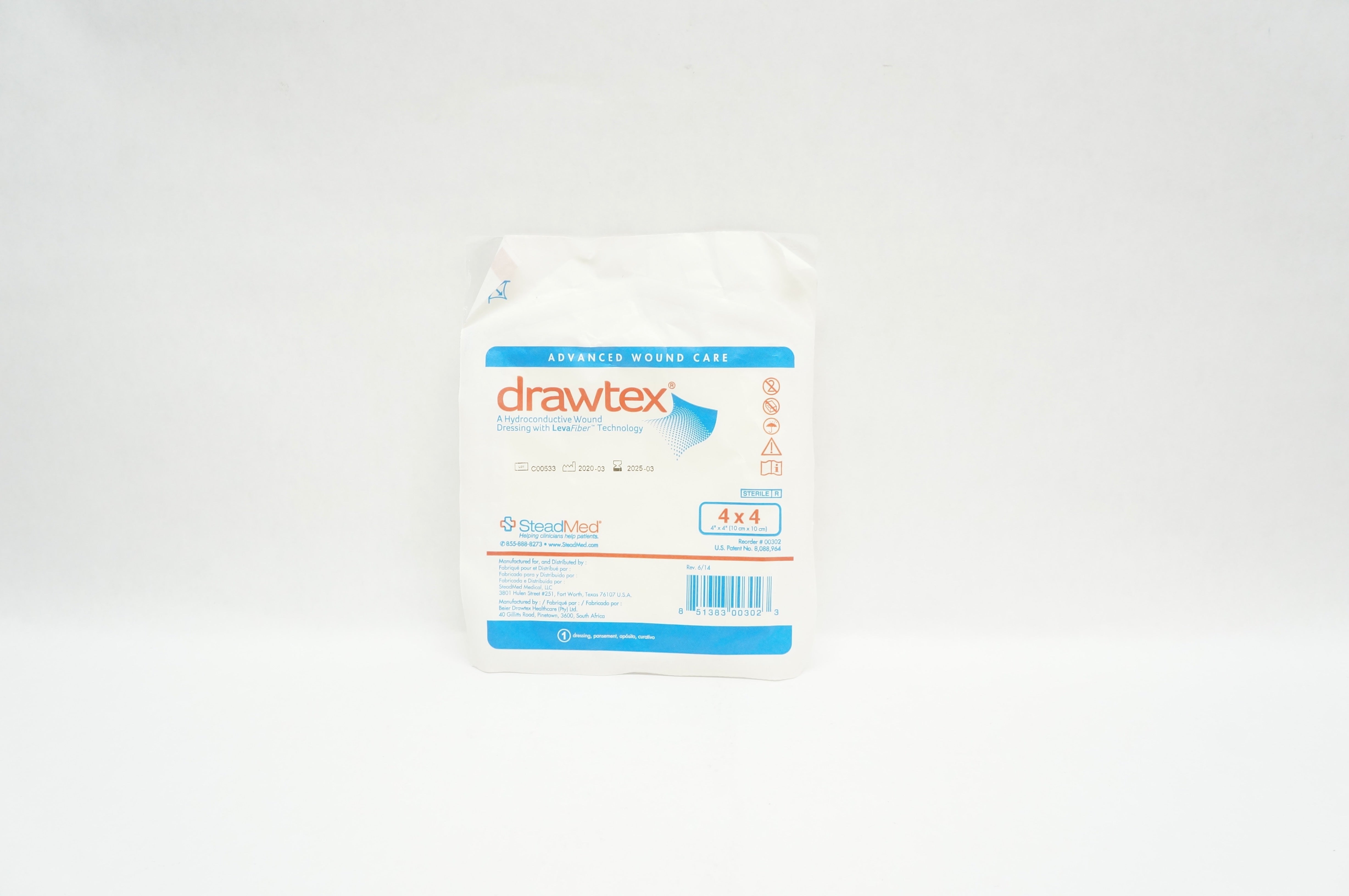 SteadMed 00302 Drawtex Hydroconductive Wound Dressing 4inch x 4inch