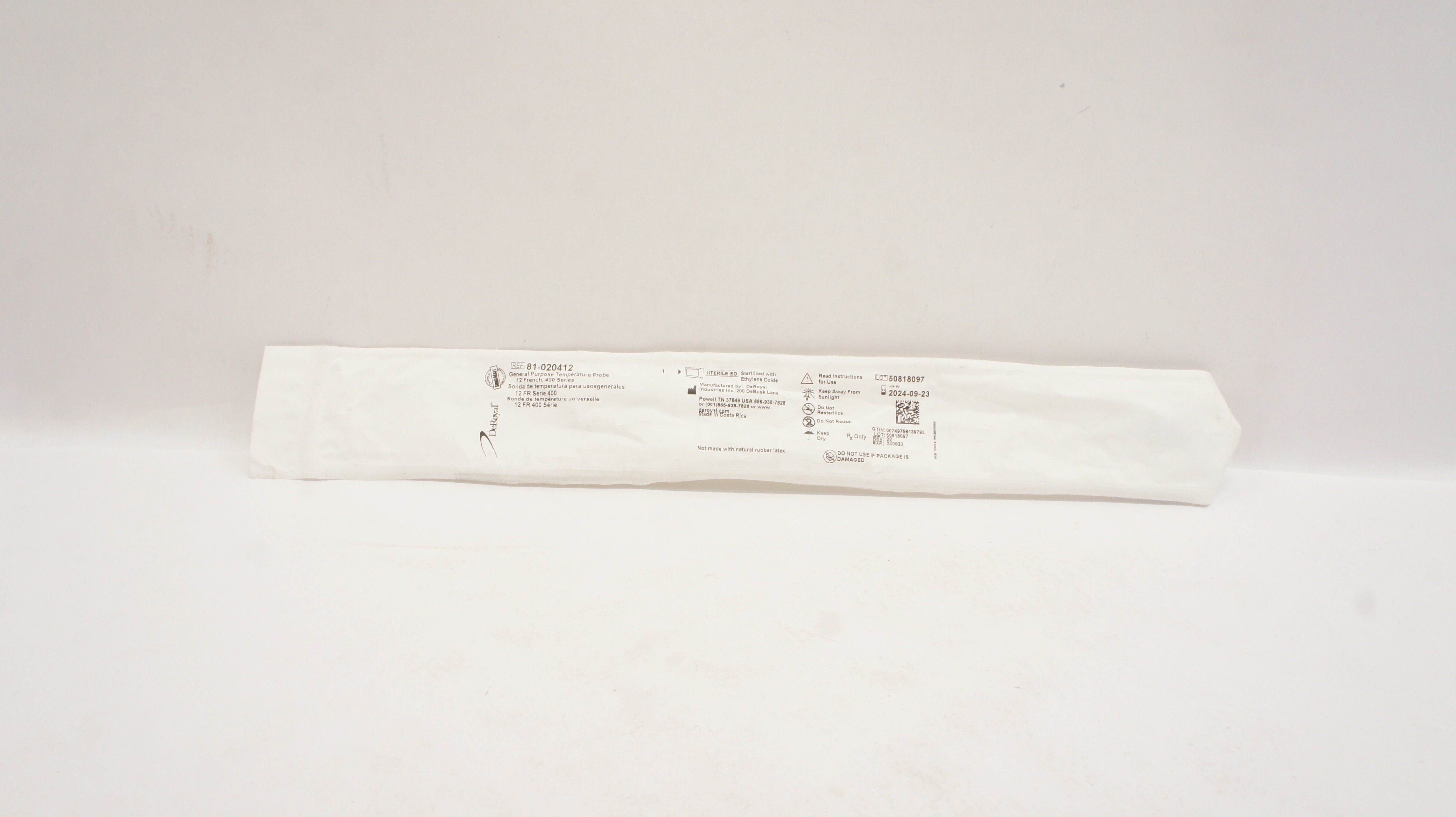 DeRoyal 81-020412 General Purpose Temperature Probe 12 Fr., 400 Series