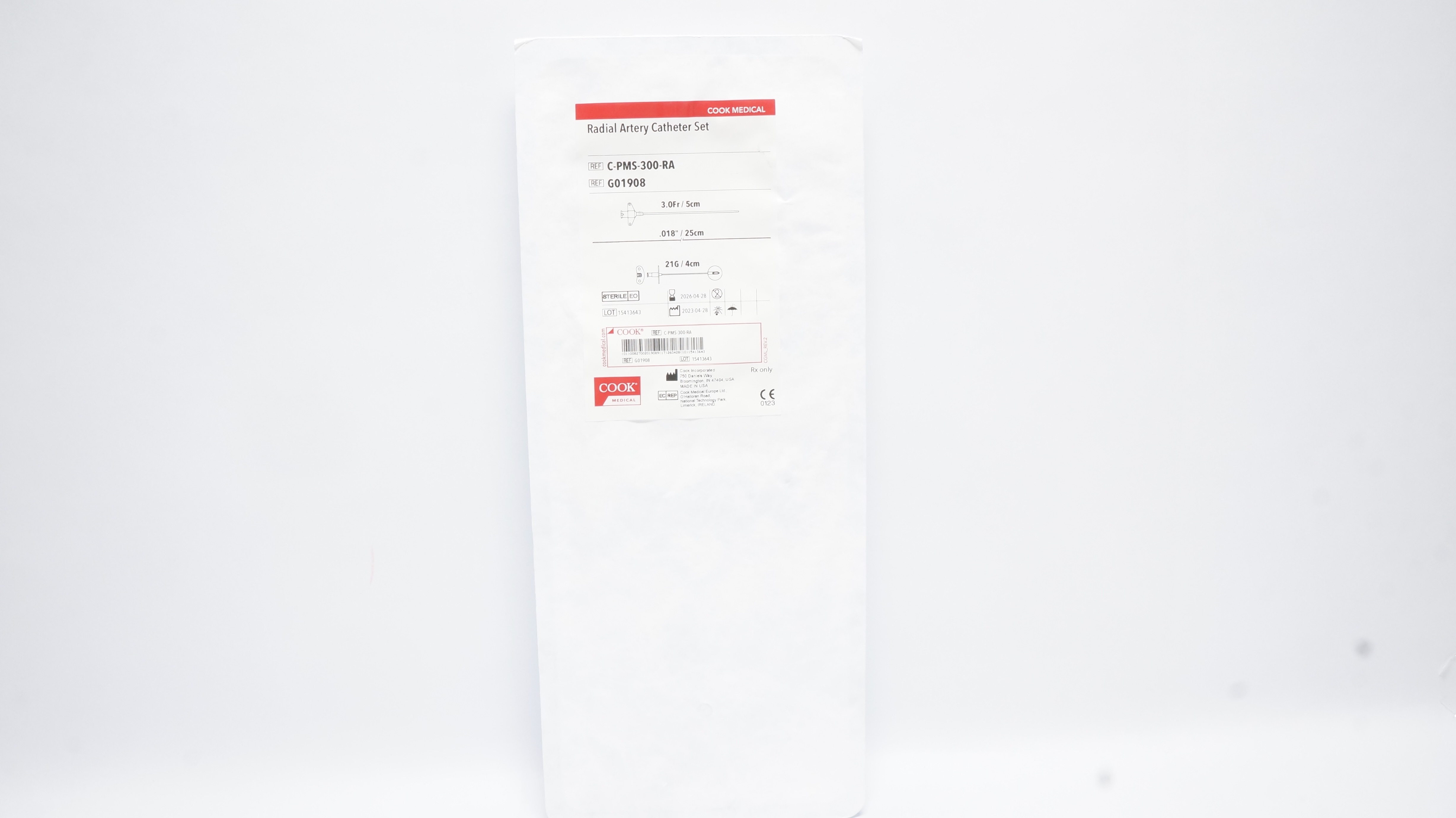 Cook Medical G01908 Radial Artery Cath. Set 3.0Fr. x .018inch x 21G (X)