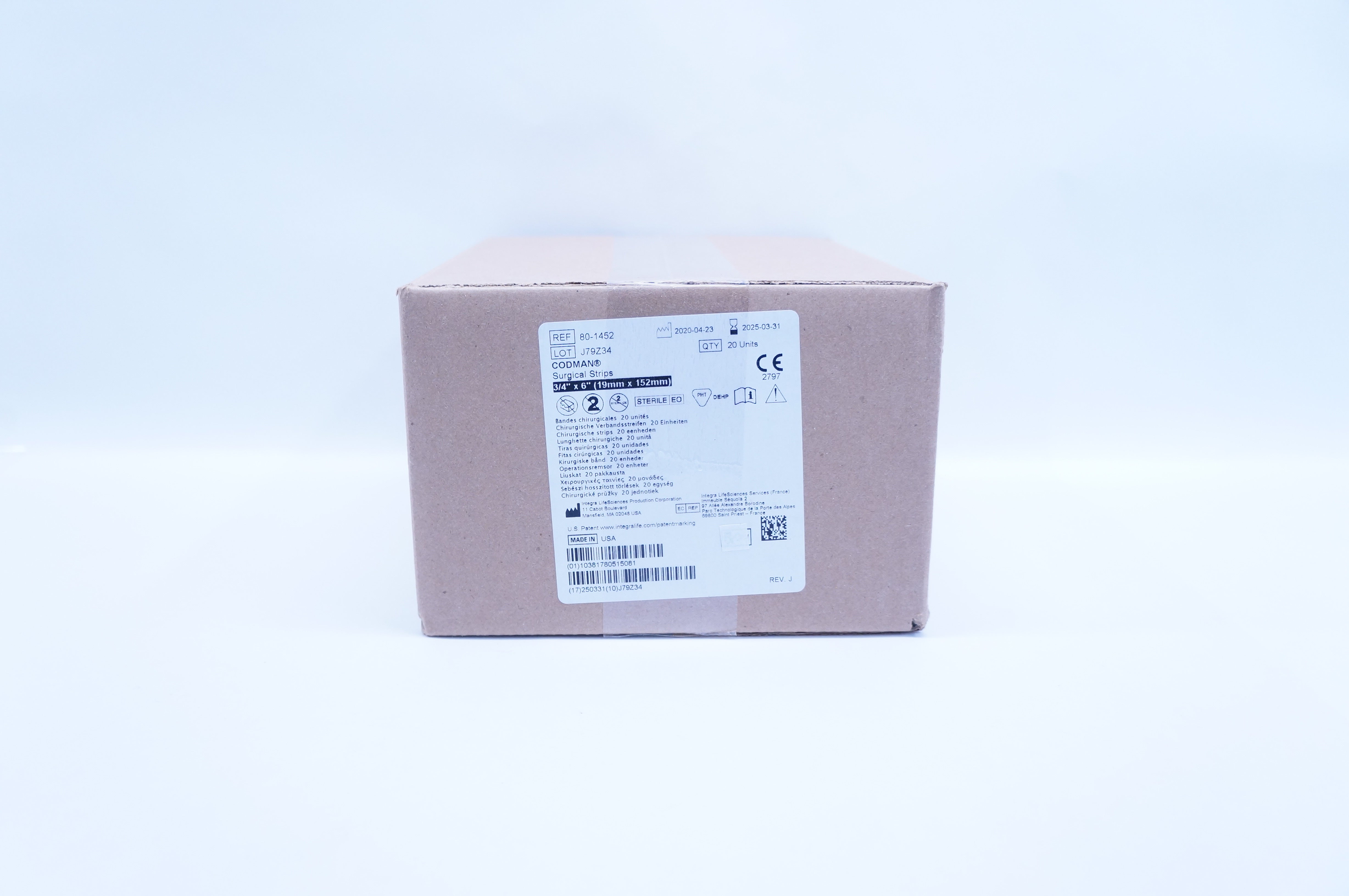 Integra LifeSciences 80-1452 Codman Surgical Strips 3/4inch x 6inch - Case of 20